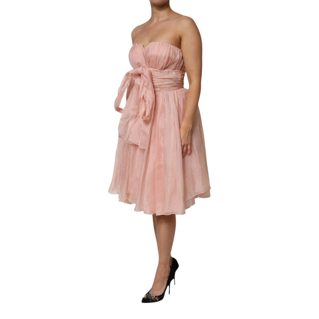 Robe mi-longue plissée évasée en mousseline de soie rose Dolce & Gabbana