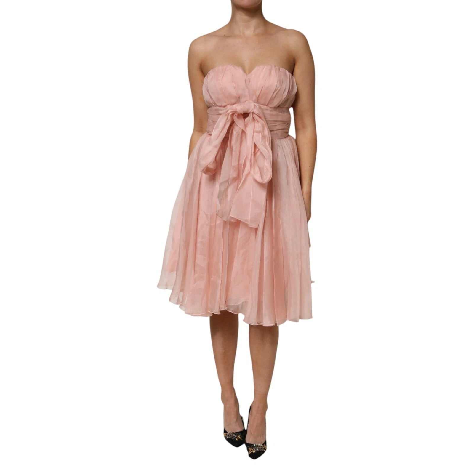 Robe mi-longue plissée évasée en mousseline de soie rose Dolce & Gabbana