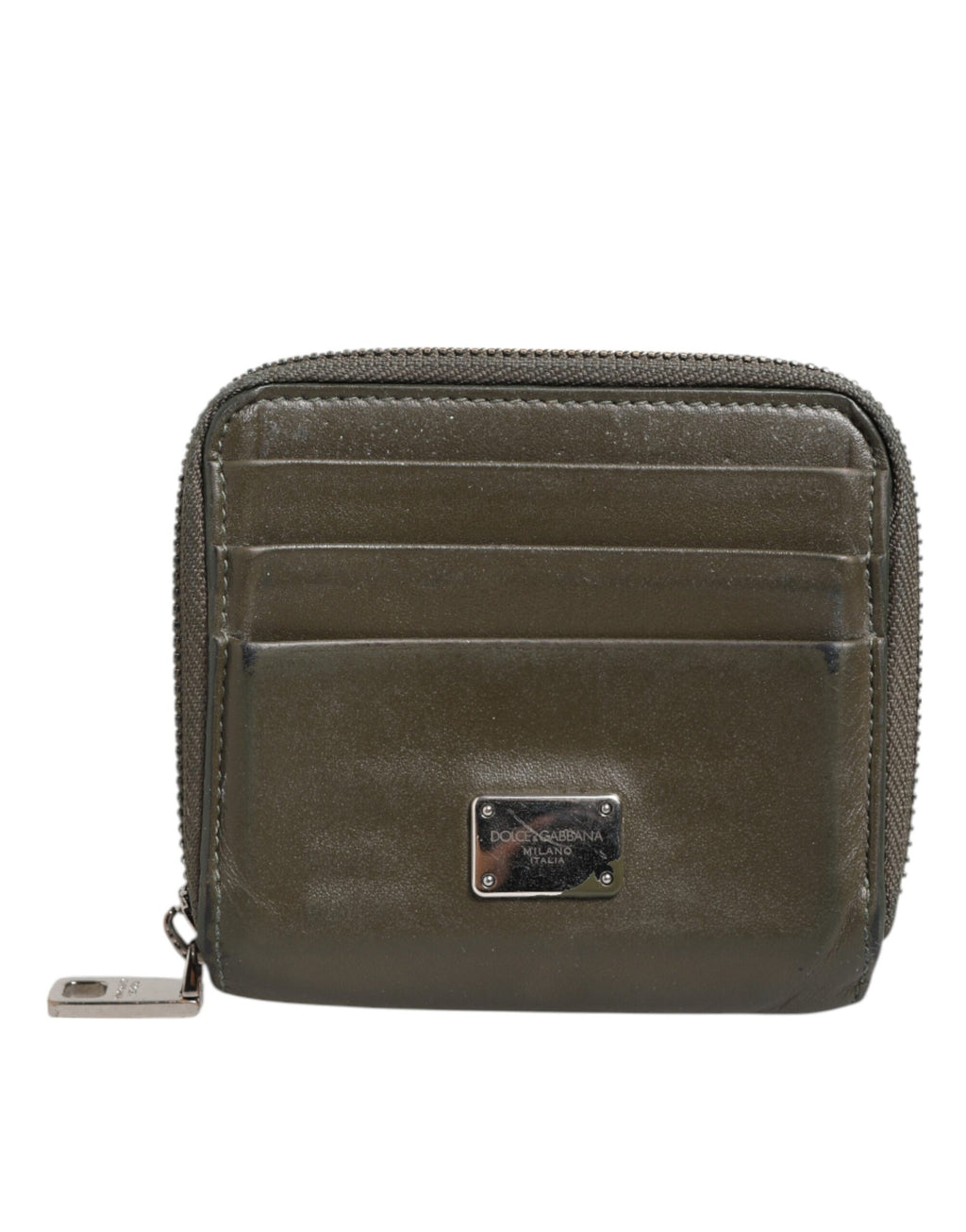 Porte-cartes porte-monnaie Dolce & Gabbana en cuir vert militaire avec plaque logo