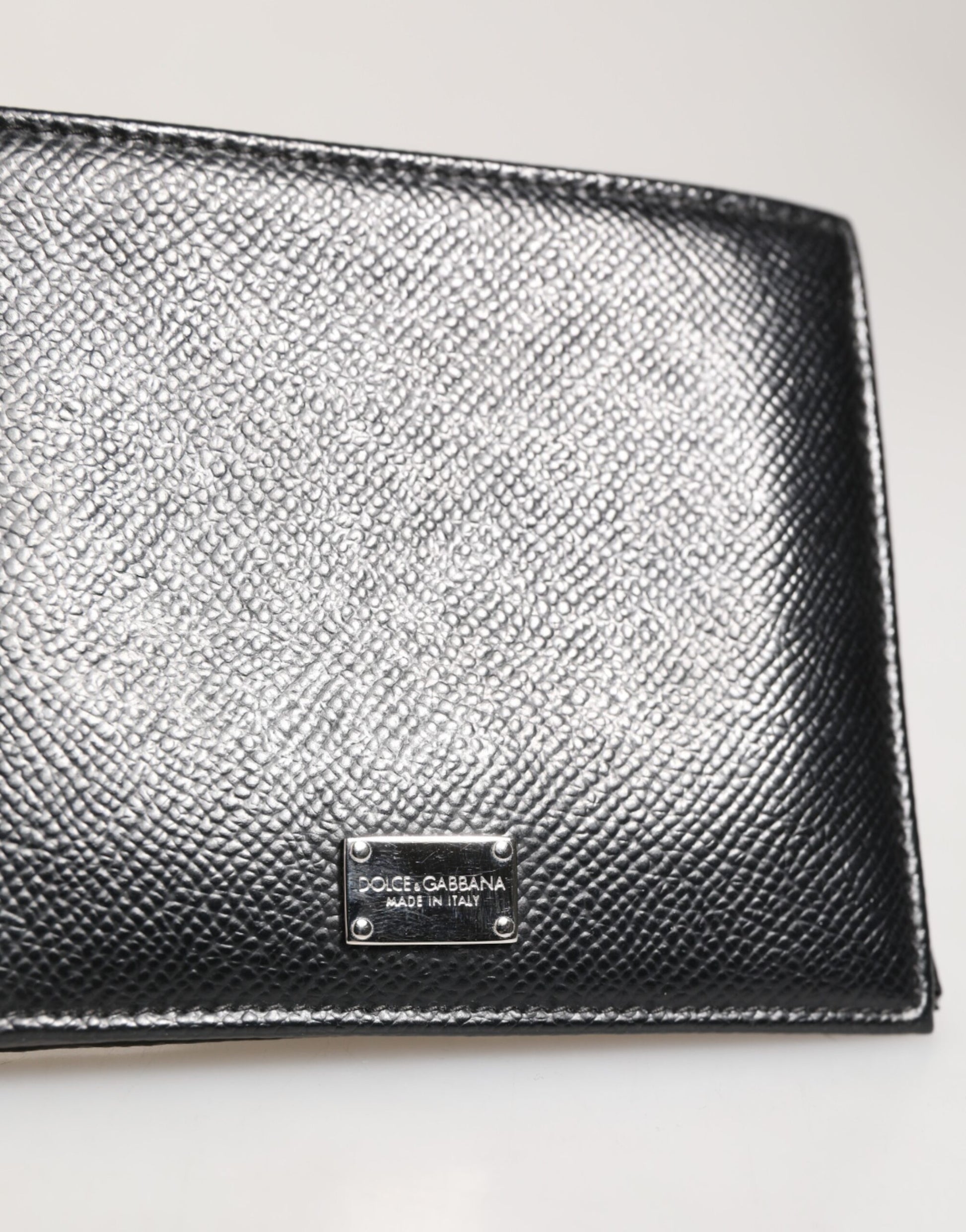 Dolce & Gabbana Black Leather Plaque Logo Bifold Men Card Holder Wallet