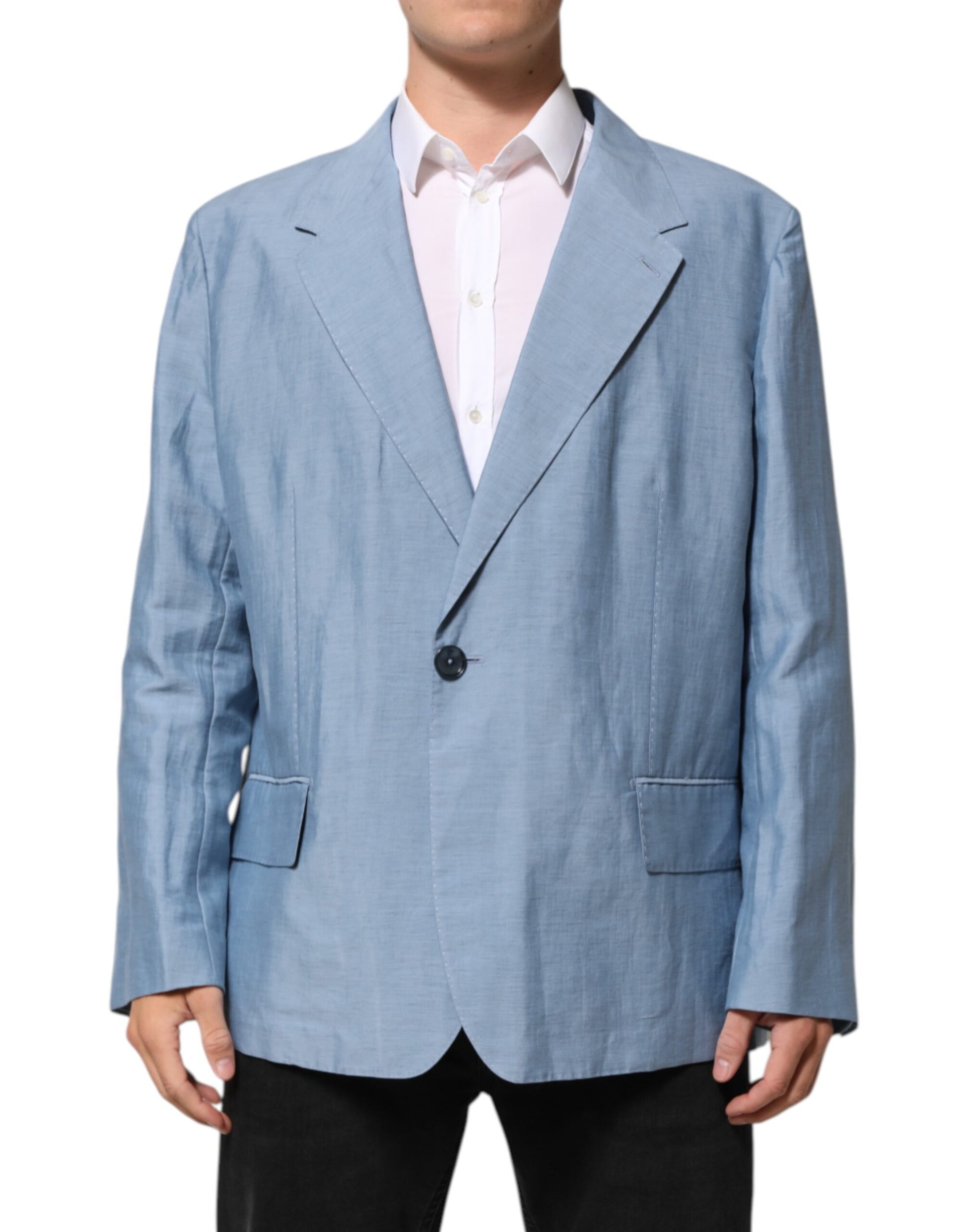Veste Blazer Homme Dolce & Gabbana en Lin Double Boutonnage Bleu Clair