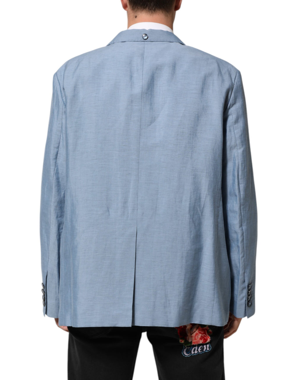 Veste Blazer Homme Dolce & Gabbana en Lin Double Boutonnage Bleu Clair