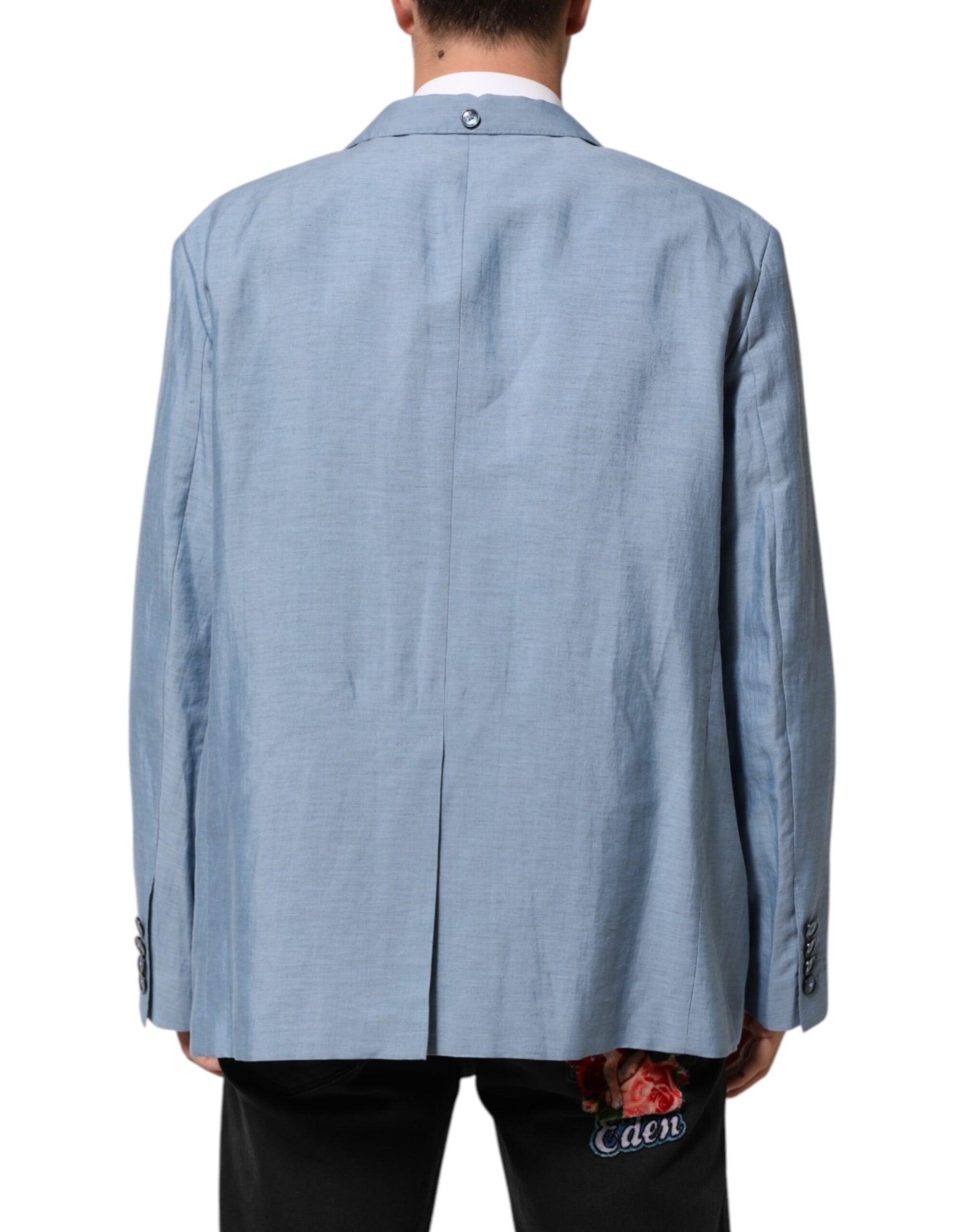 Veste Blazer Homme Dolce & Gabbana en Lin Double Boutonnage Bleu Clair