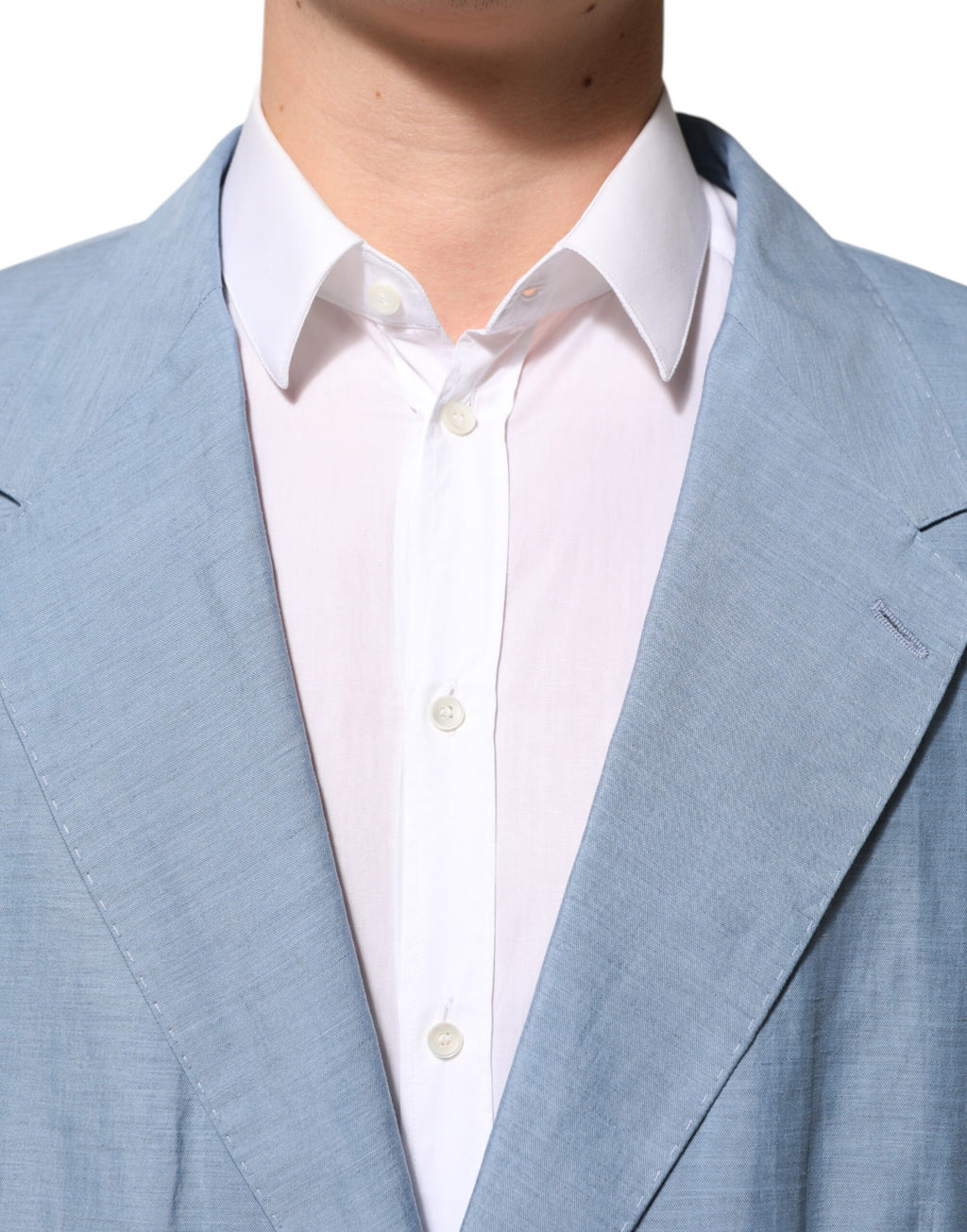 Veste Blazer Homme Dolce & Gabbana en Lin Double Boutonnage Bleu Clair