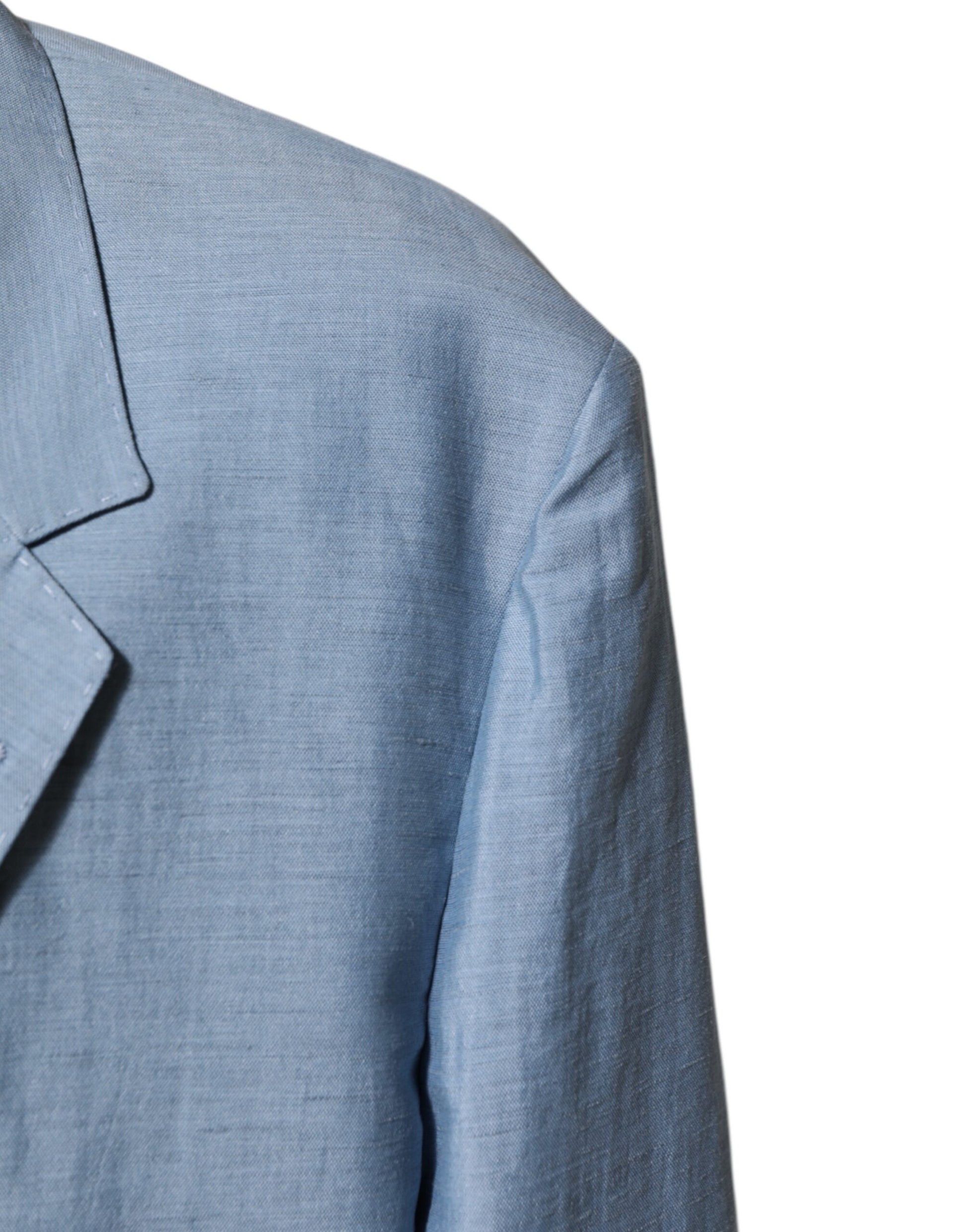 Veste Blazer Homme Dolce & Gabbana en Lin Double Boutonnage Bleu Clair