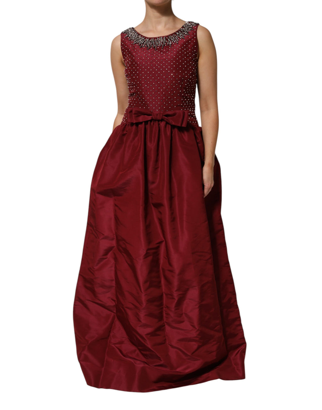 Robe de soirée Dolce & Gabbana en soie bordeaux brodée de perles