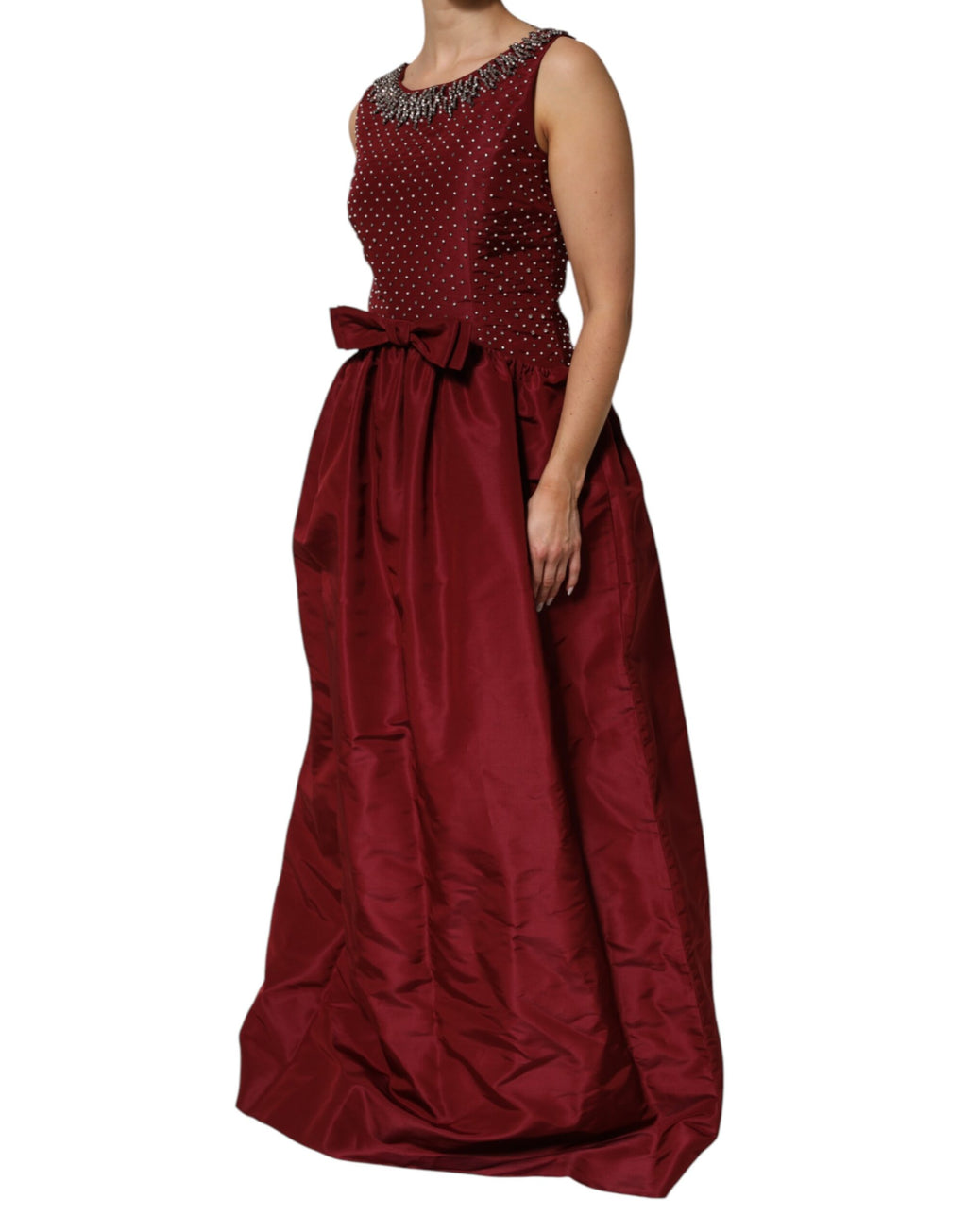 Robe de soirée Dolce & Gabbana en soie bordeaux brodée de perles