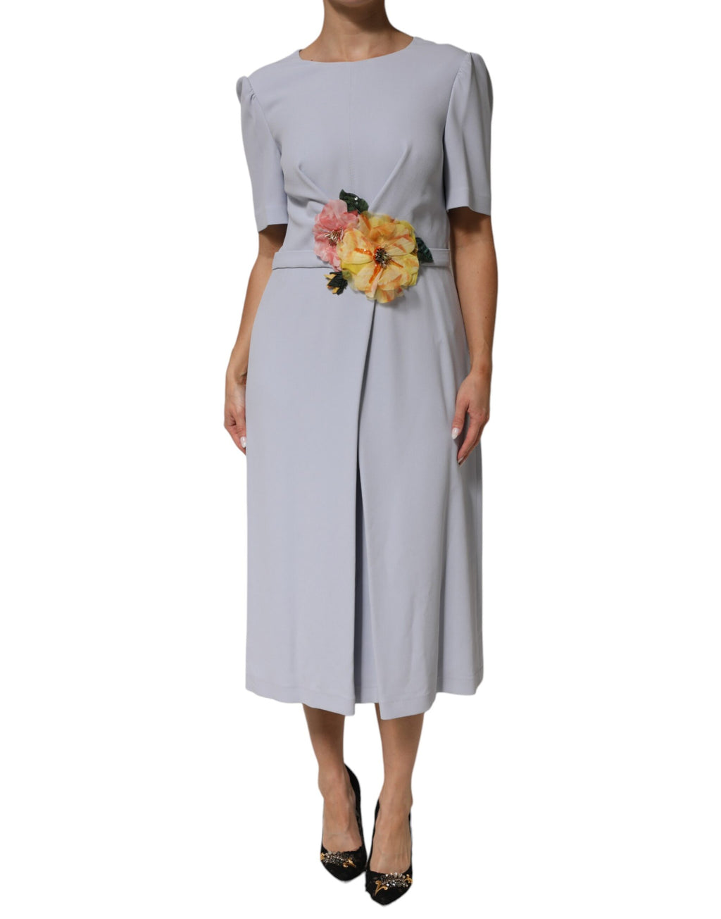 Robe Dolce & Gabbana en mélange de viscose bleu clair à applique florale