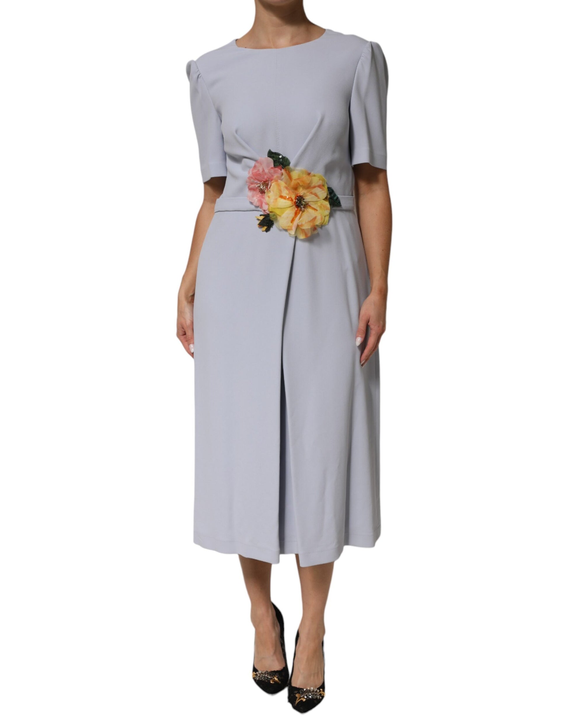 Robe Dolce & Gabbana en mélange de viscose bleu clair à applique florale