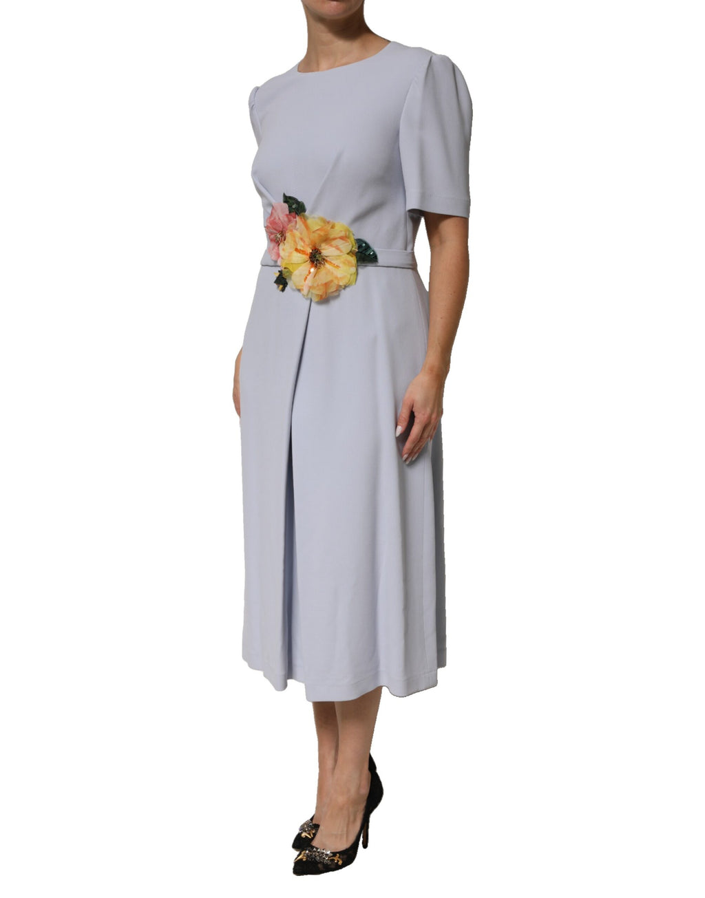 Robe Dolce & Gabbana en mélange de viscose bleu clair à applique florale