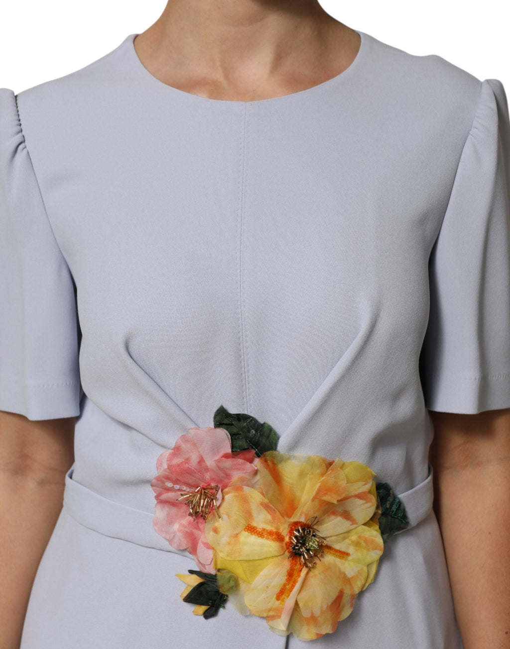 Robe Dolce & Gabbana en mélange de viscose bleu clair à applique florale