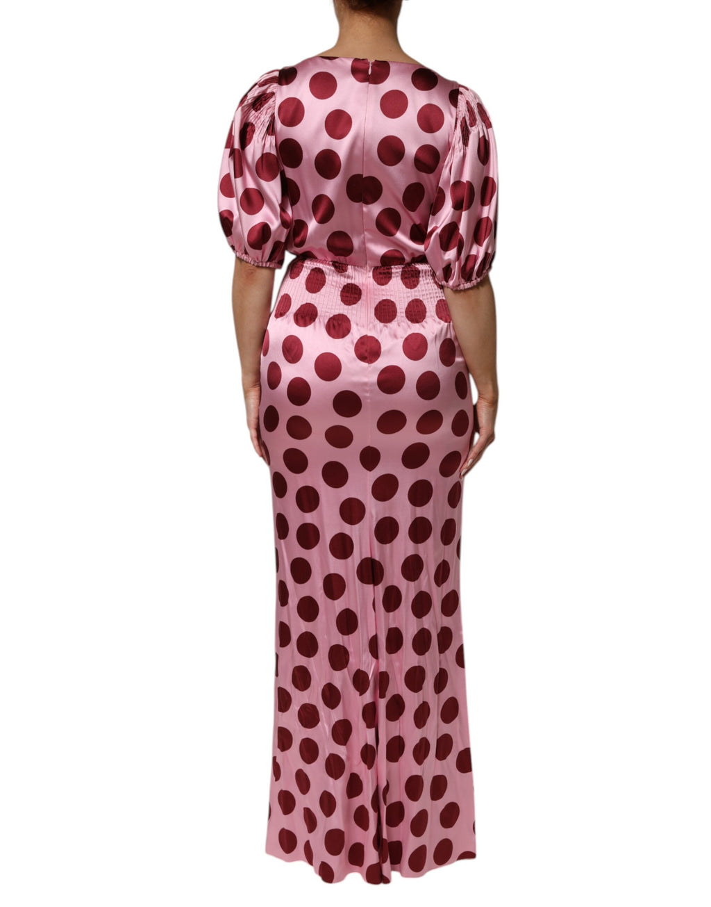 Robe longue en satin de soie Dolce & Gabbana rose et rouge à pois