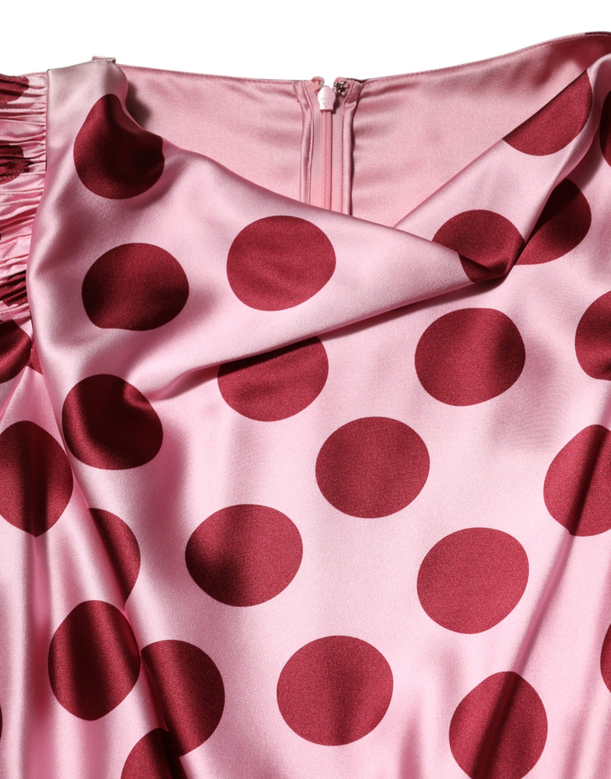Robe longue en satin de soie Dolce & Gabbana rose et rouge à pois