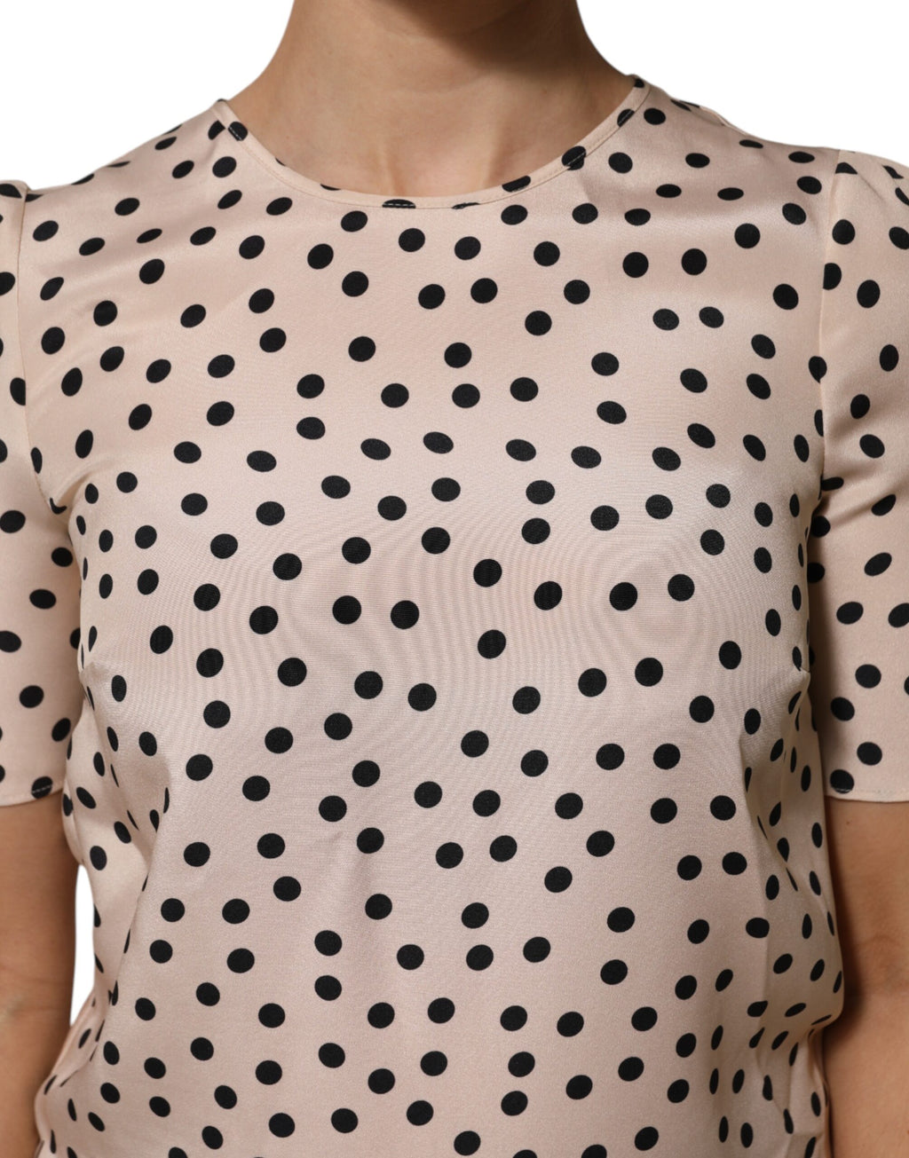 Chemisier à manches courtes en soie à pois beiges et noirs Dolce & Gabbana