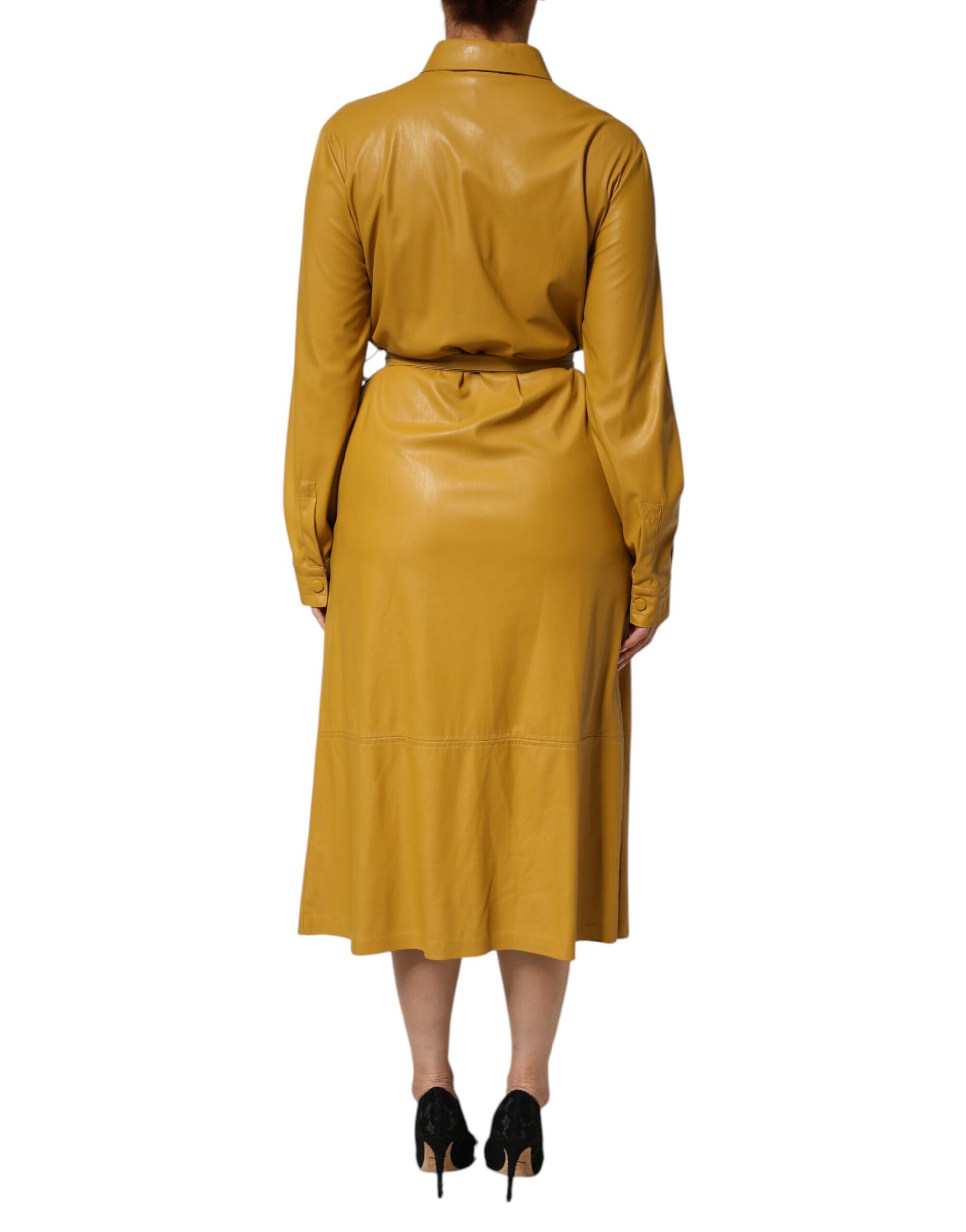 PINKO Chemise Midi Ceinturée Manches Longues Polyester Jaune Moutarde