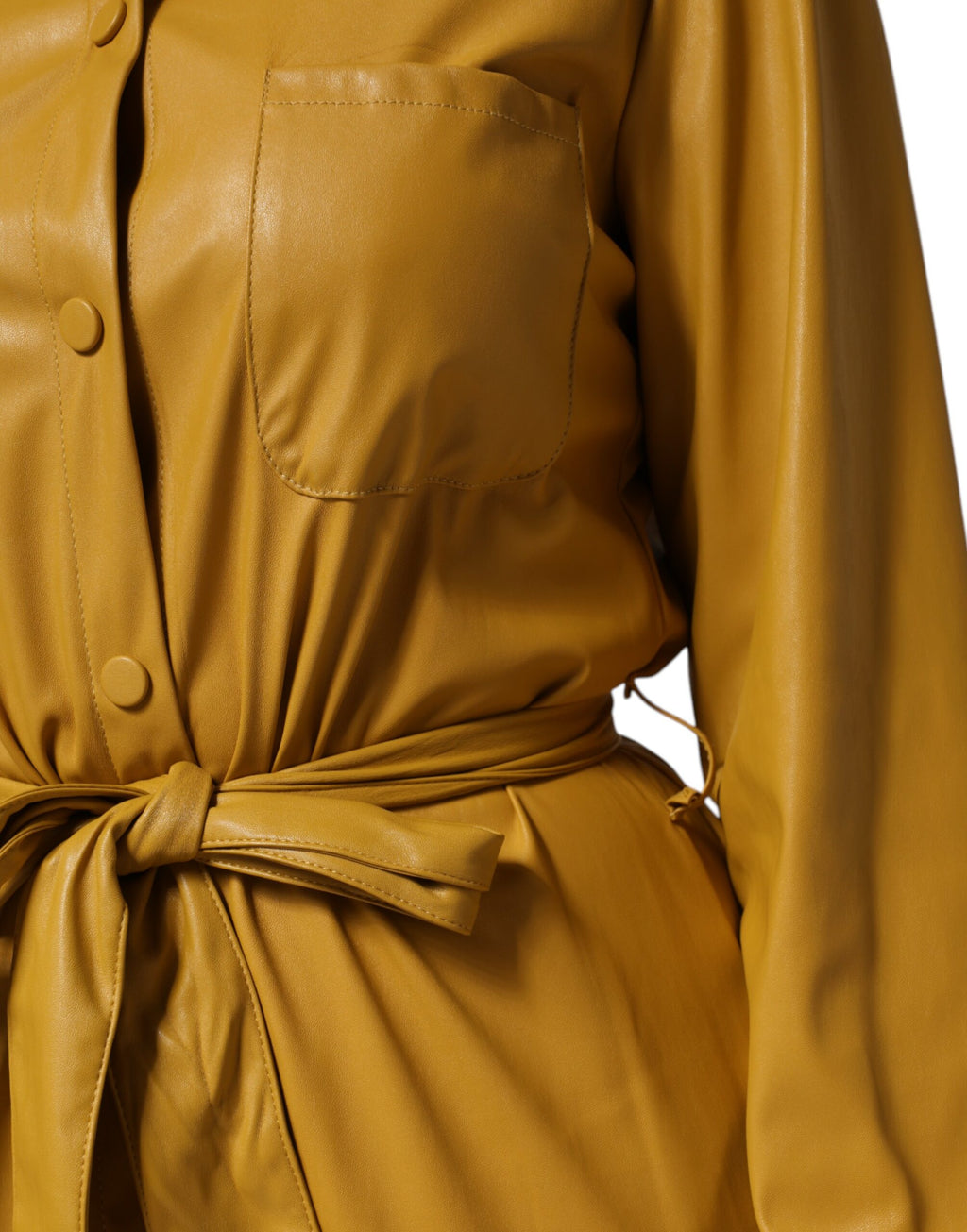 PINKO Chemise Midi Ceinturée Manches Longues Polyester Jaune Moutarde