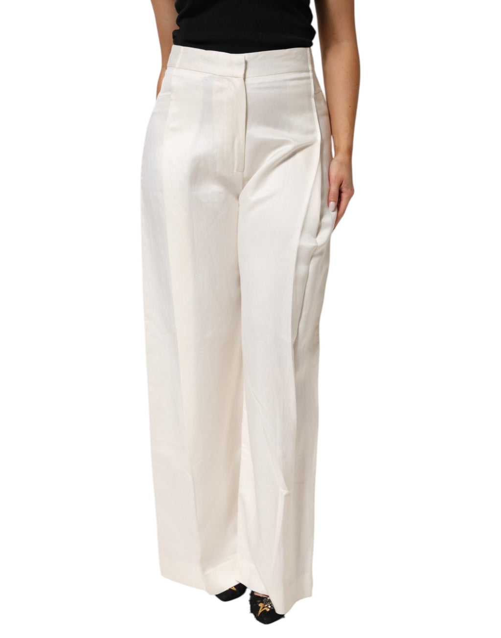 Pantalon large palazzo pour femme Brian Dales en viscose et lin blanc