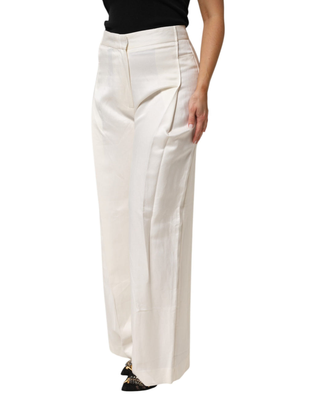 Pantalon large palazzo pour femme Brian Dales en viscose et lin blanc