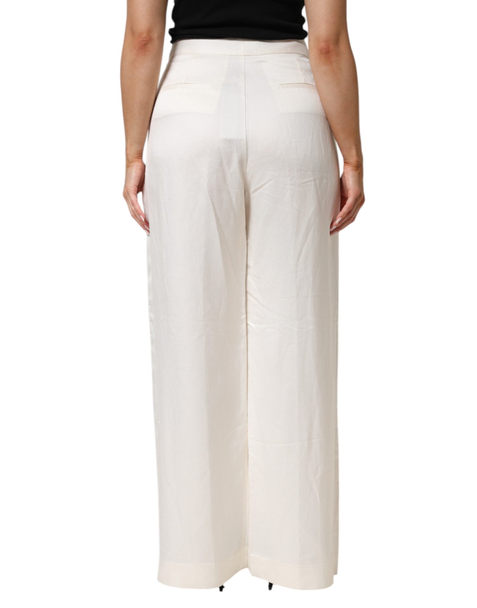 Pantalon large palazzo pour femme Brian Dales en viscose et lin blanc