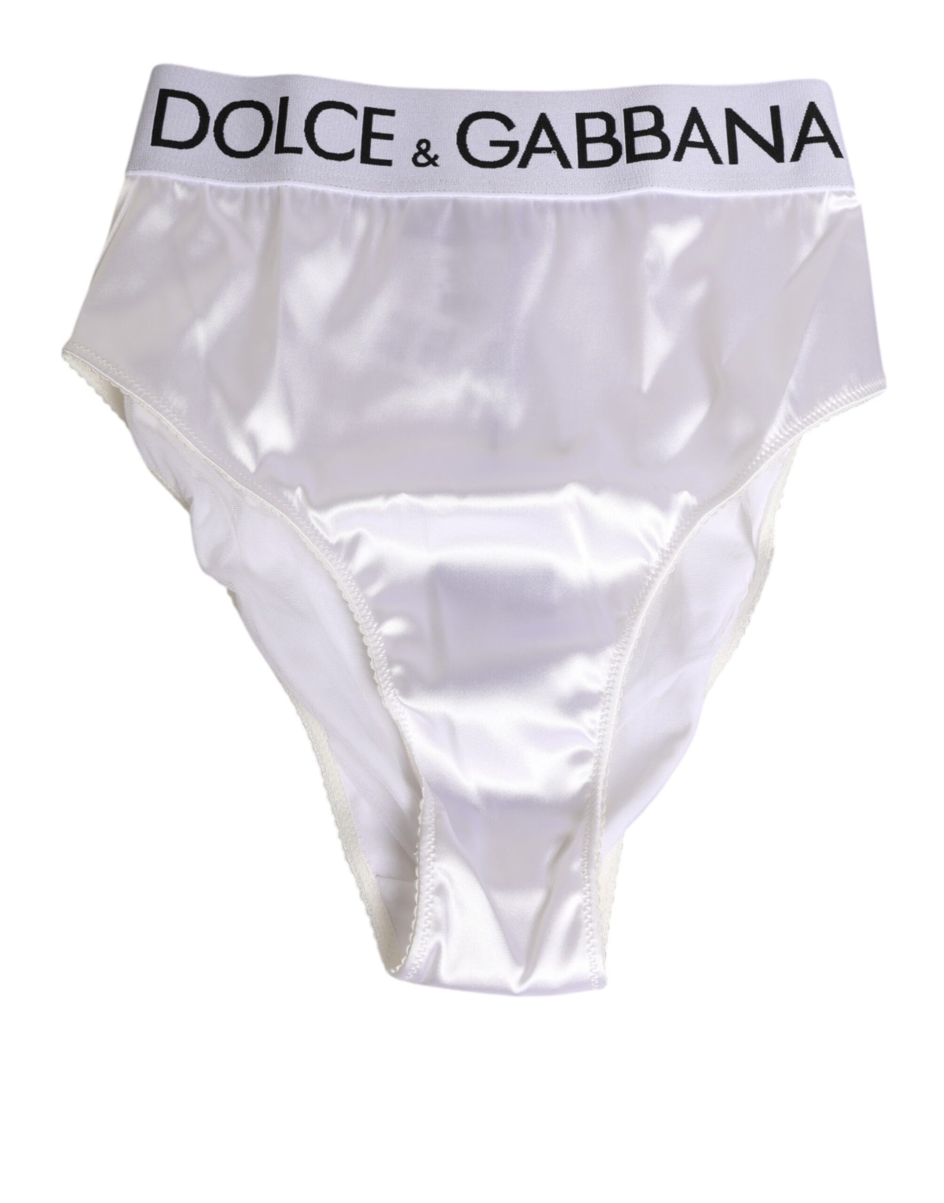 Dolce & Gabbana Culotte taille haute en satin blanc avec logo Femme Sous-vêtements