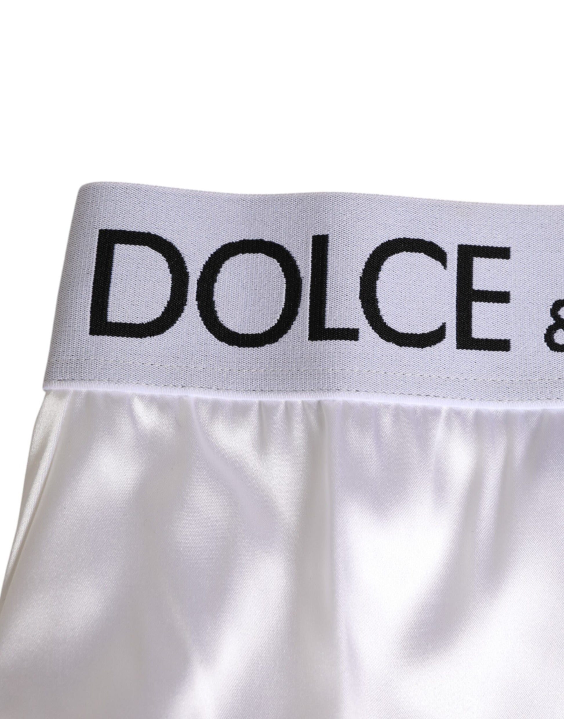 Dolce & Gabbana Culotte taille haute en satin blanc avec logo Femme Sous-vêtements