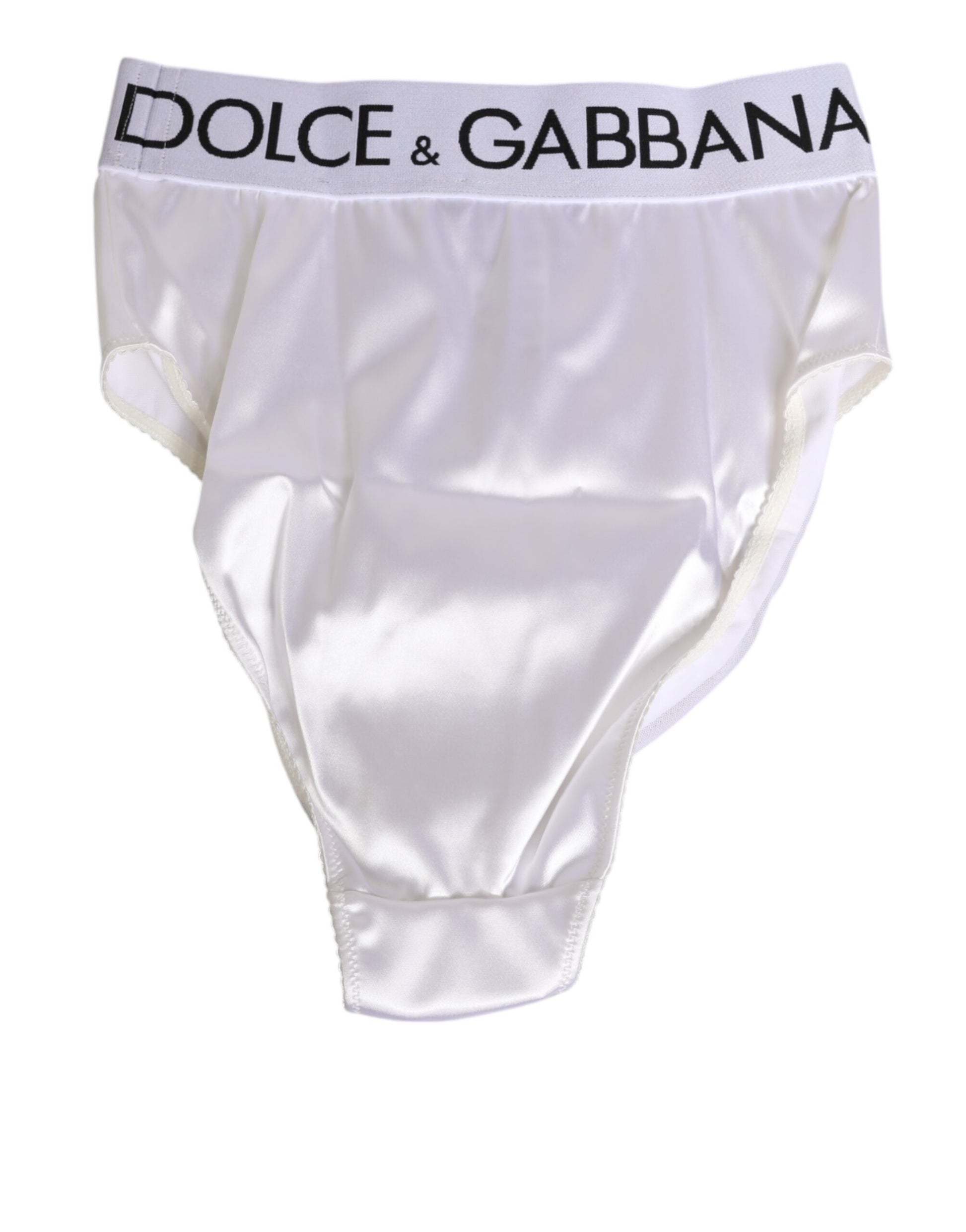 Dolce & Gabbana Culotte taille haute en satin blanc avec logo Femme Sous-vêtements