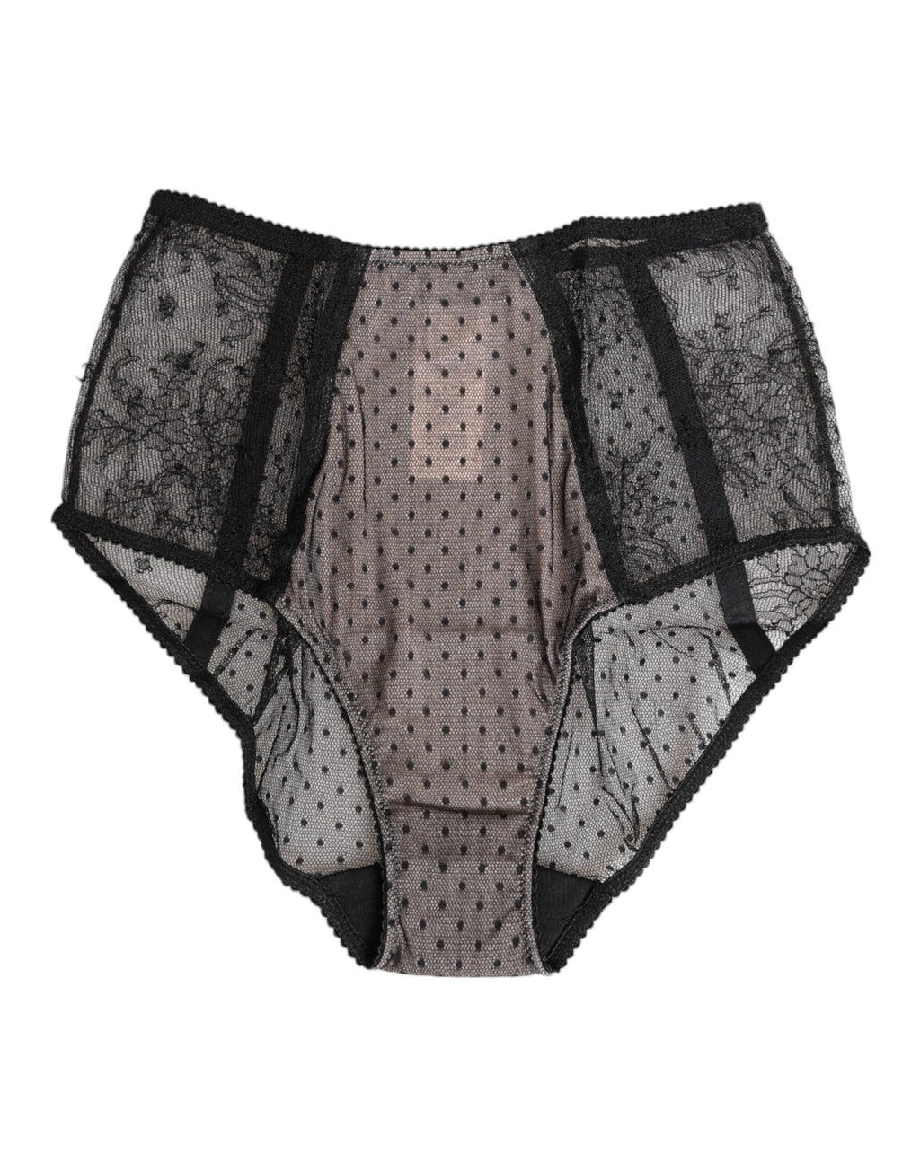 Sous-vêtement taille haute en dentelle transparente noire à pois Dolce & Gabbana