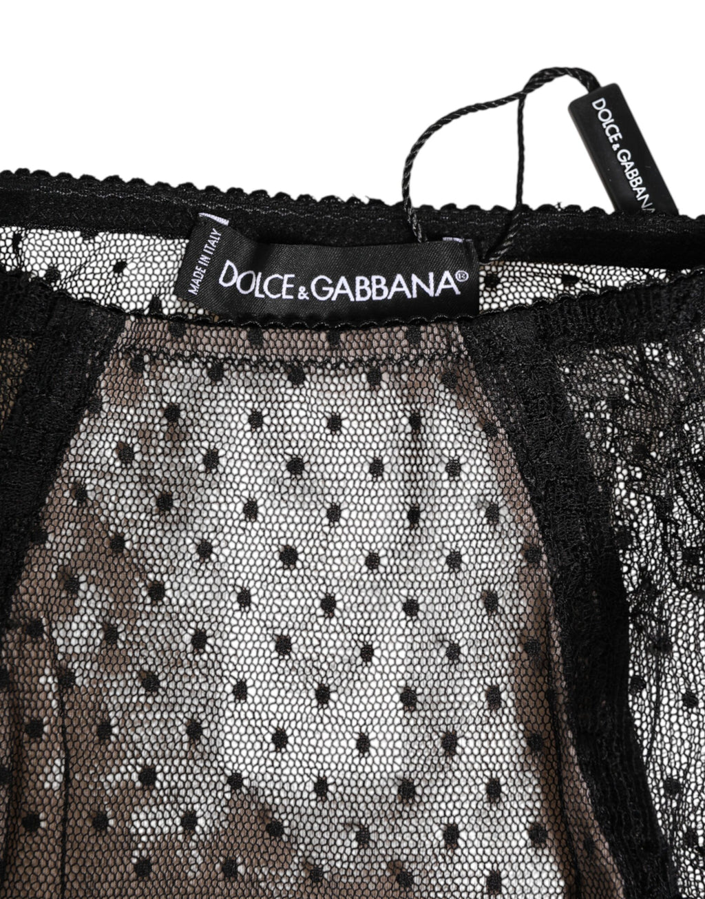 Sous-vêtement taille haute en dentelle transparente noire à pois Dolce & Gabbana