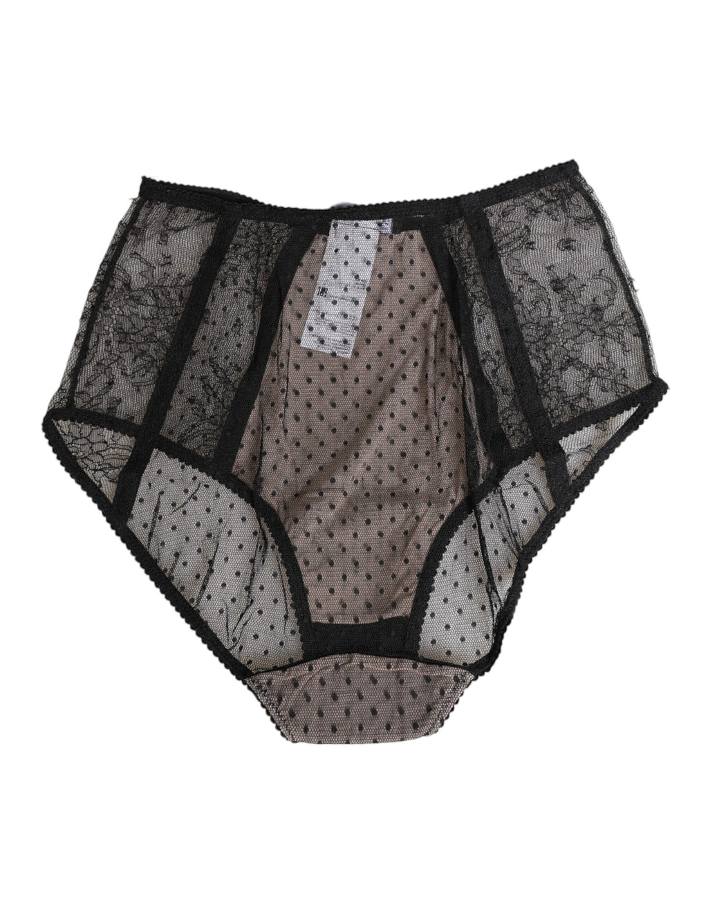Sous-vêtement taille haute en dentelle transparente noire à pois Dolce & Gabbana