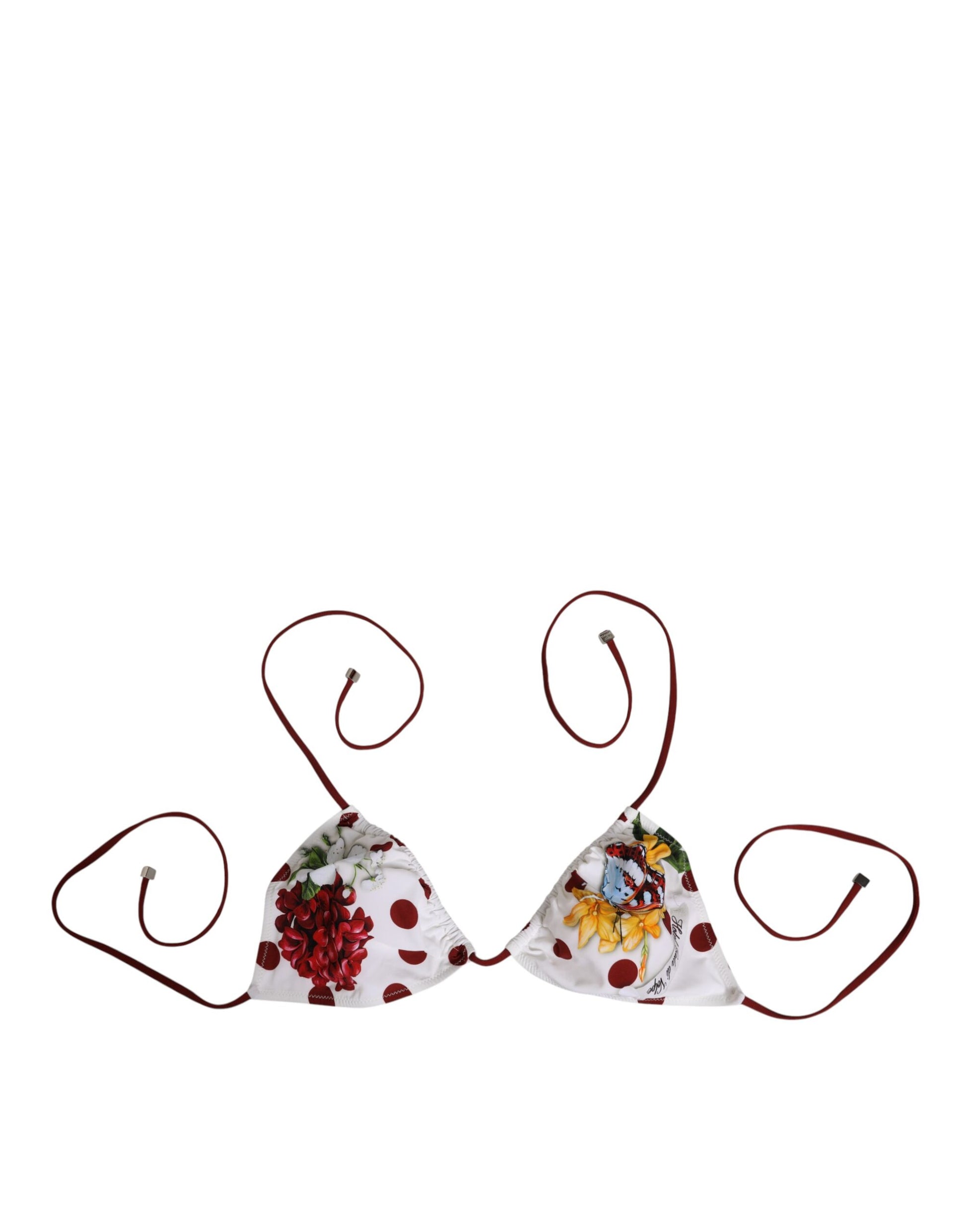 Dolce & Gabbana White Red Polka Dot Floral Print Triangle