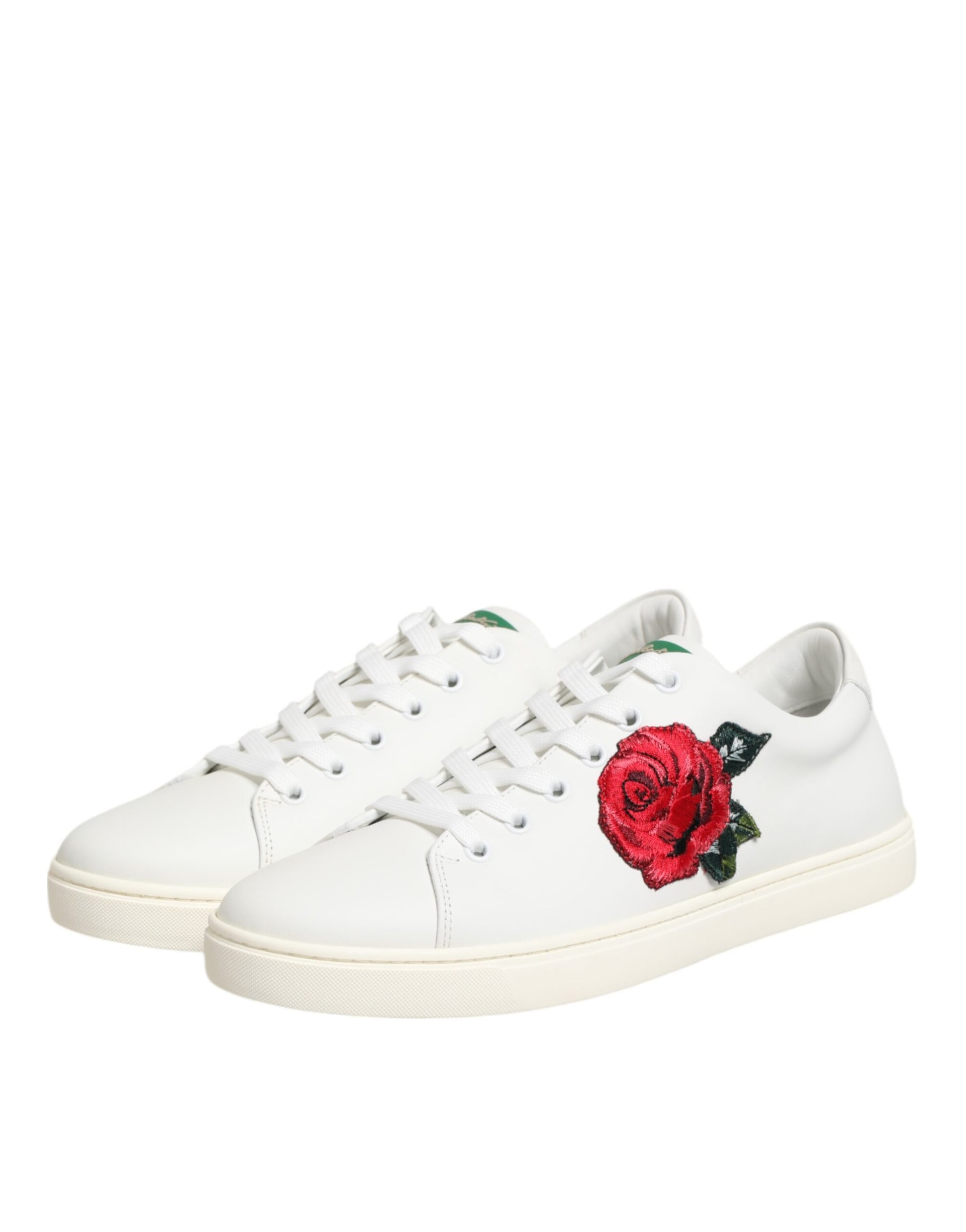 Chaussures basses Dolce & Gabbana en cuir blanc à broderie rose
