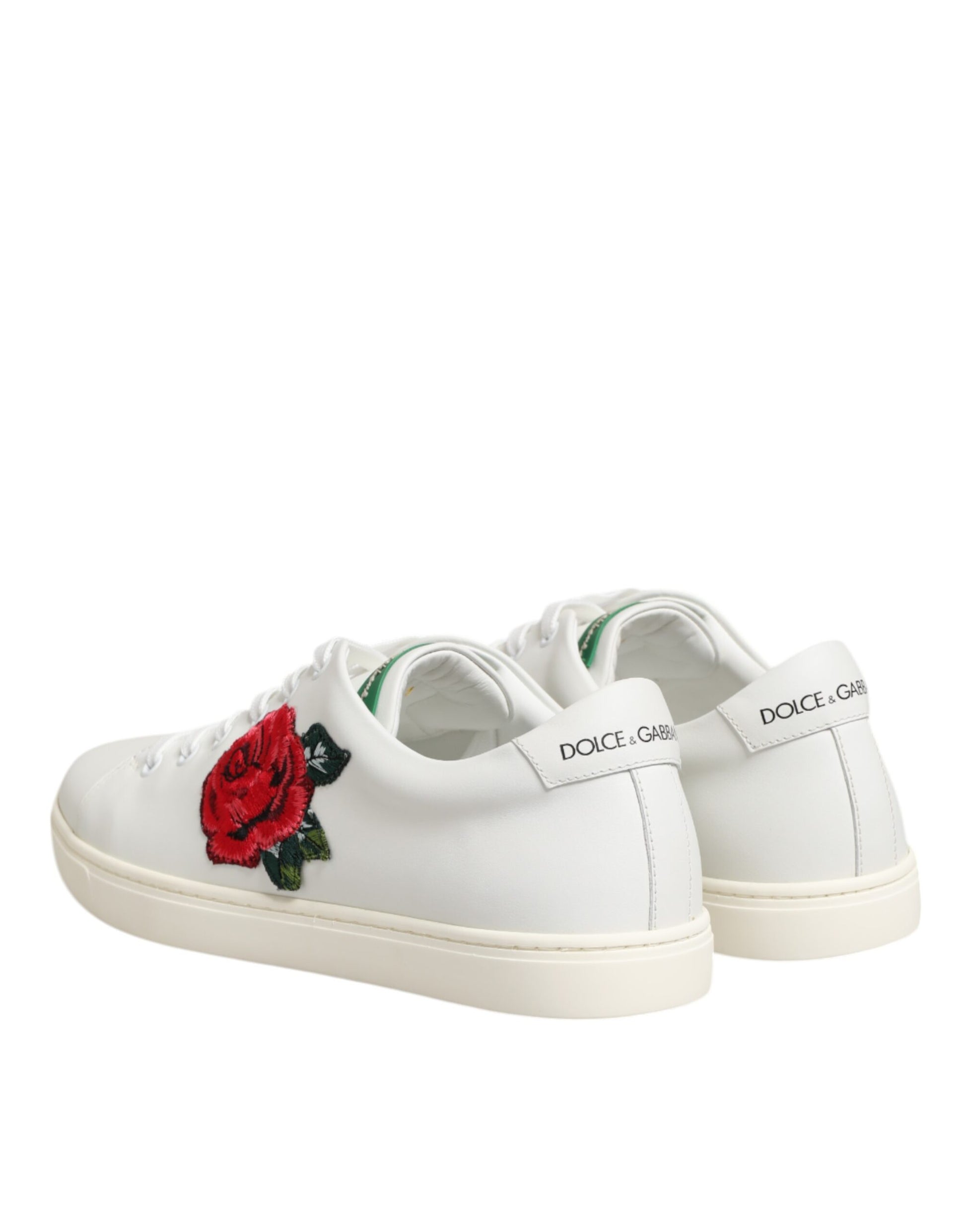 Chaussures basses Dolce & Gabbana en cuir blanc à broderie rose