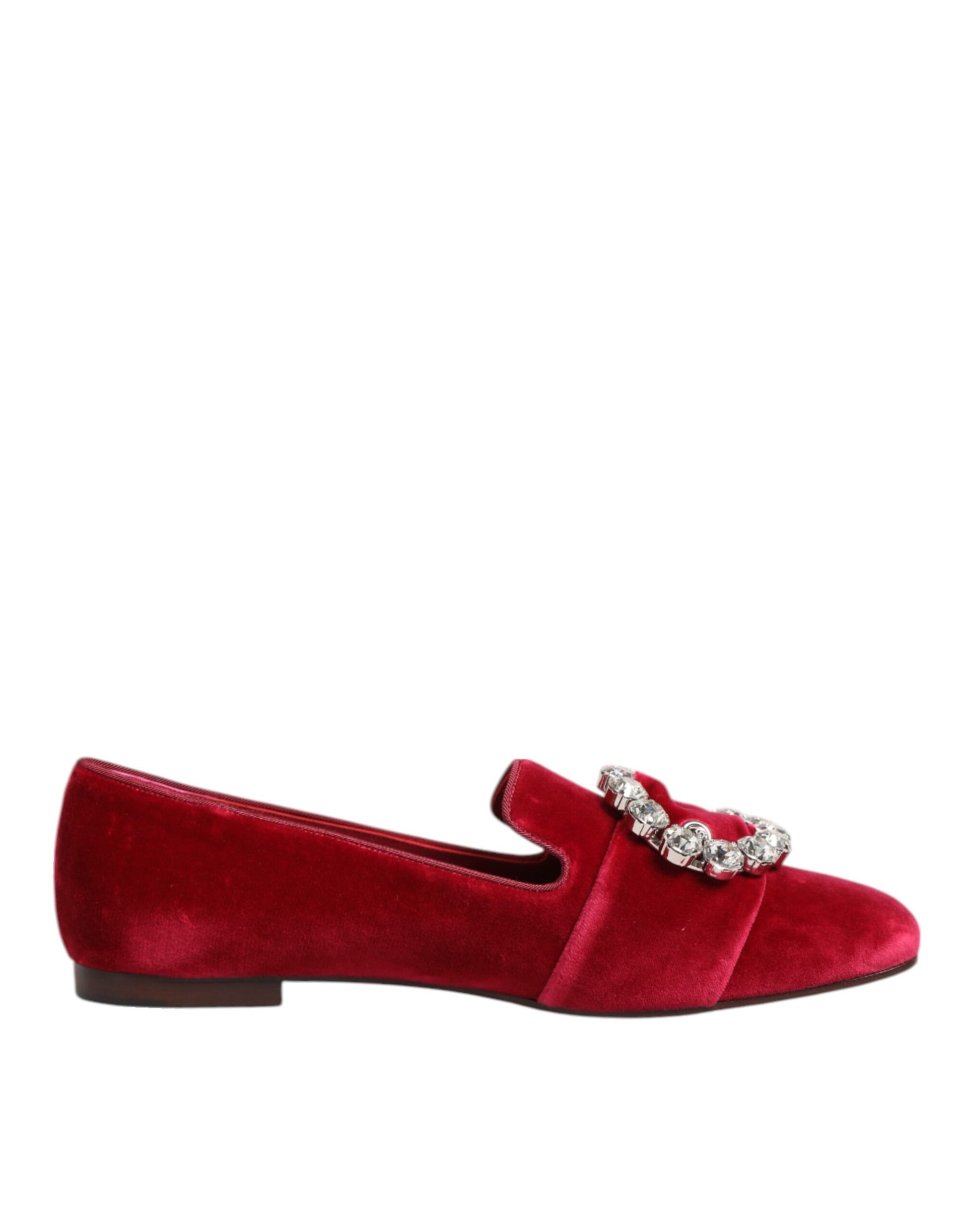 Chaussures plates mocassins en velours rouge avec boucle en cristal Dolce & Gabbana