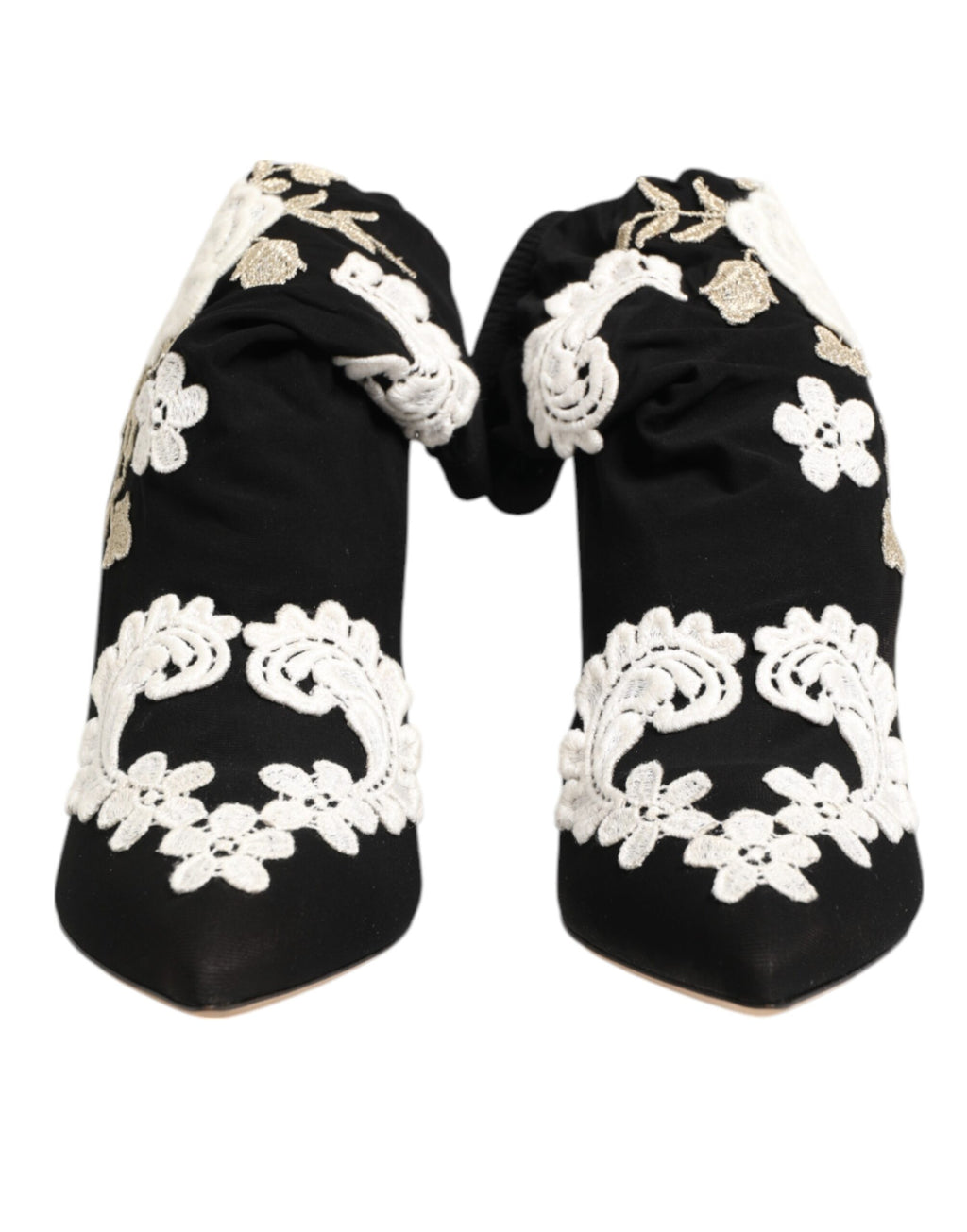 Dolce & Gabbana Schwarze, weiß bestickte Jersey-Stiefeletten
