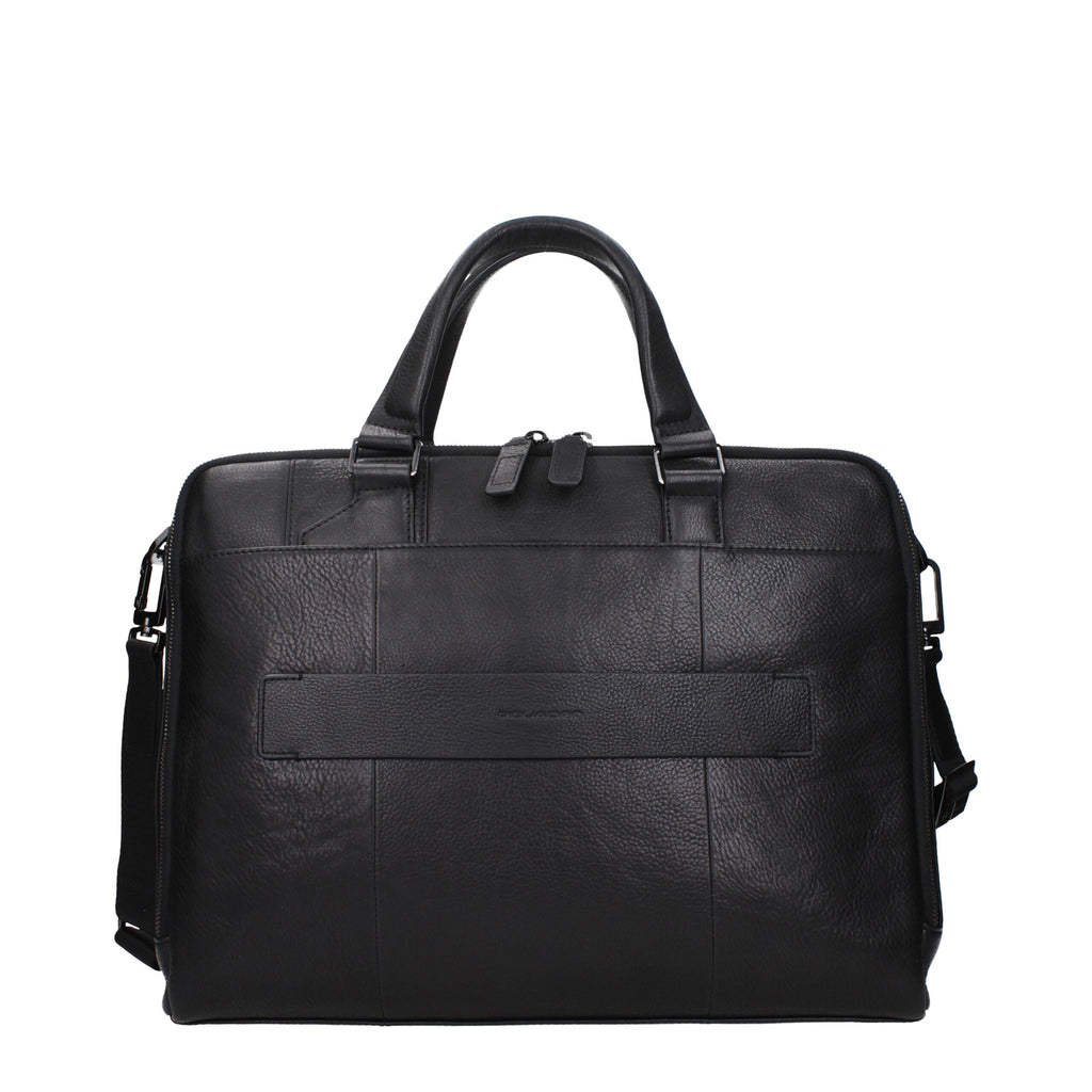 Piquadro Black Leather Business And Laptop Bag