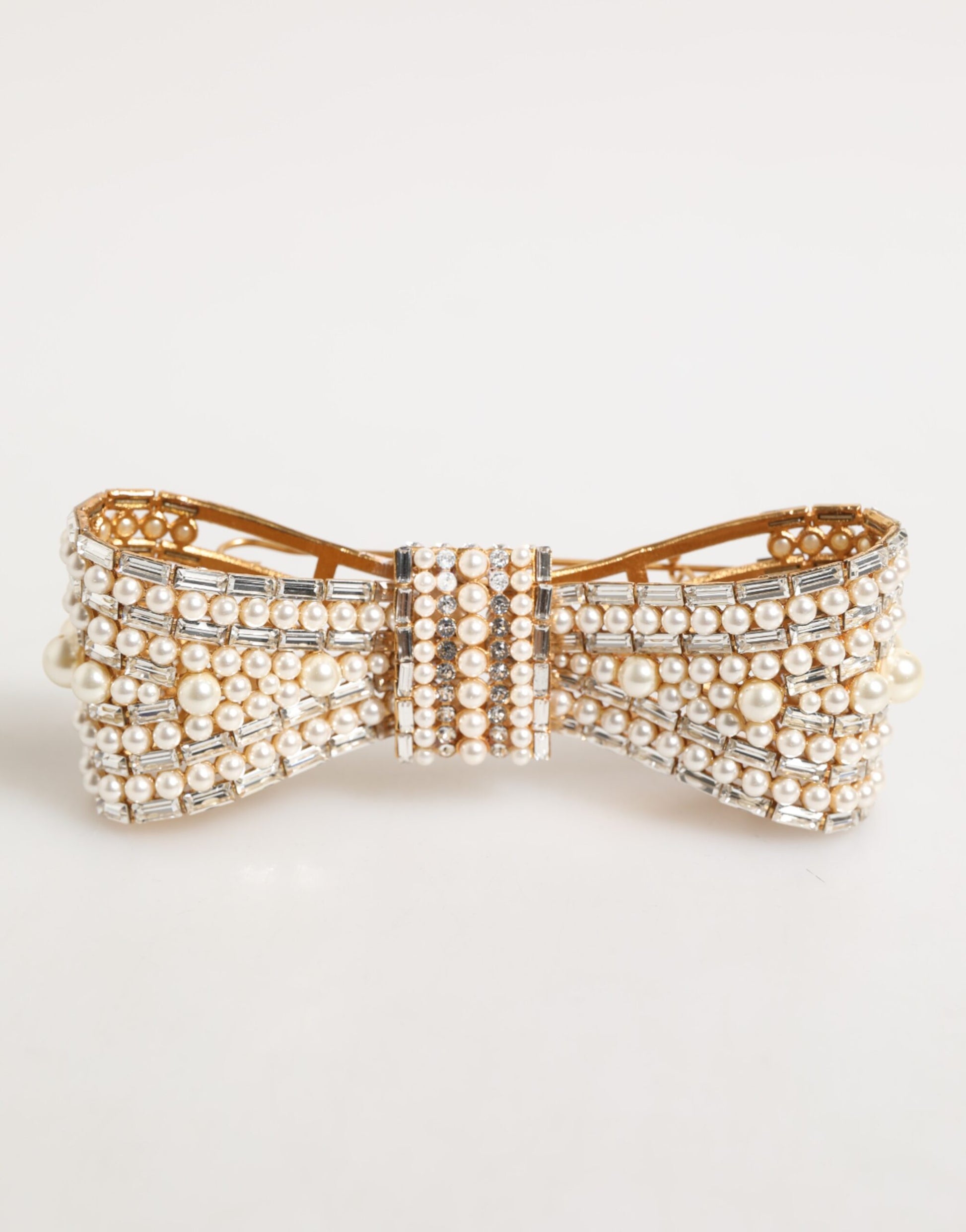 Broche Dolce & Gabbana en laiton doré, verre, cristal et fausse perle