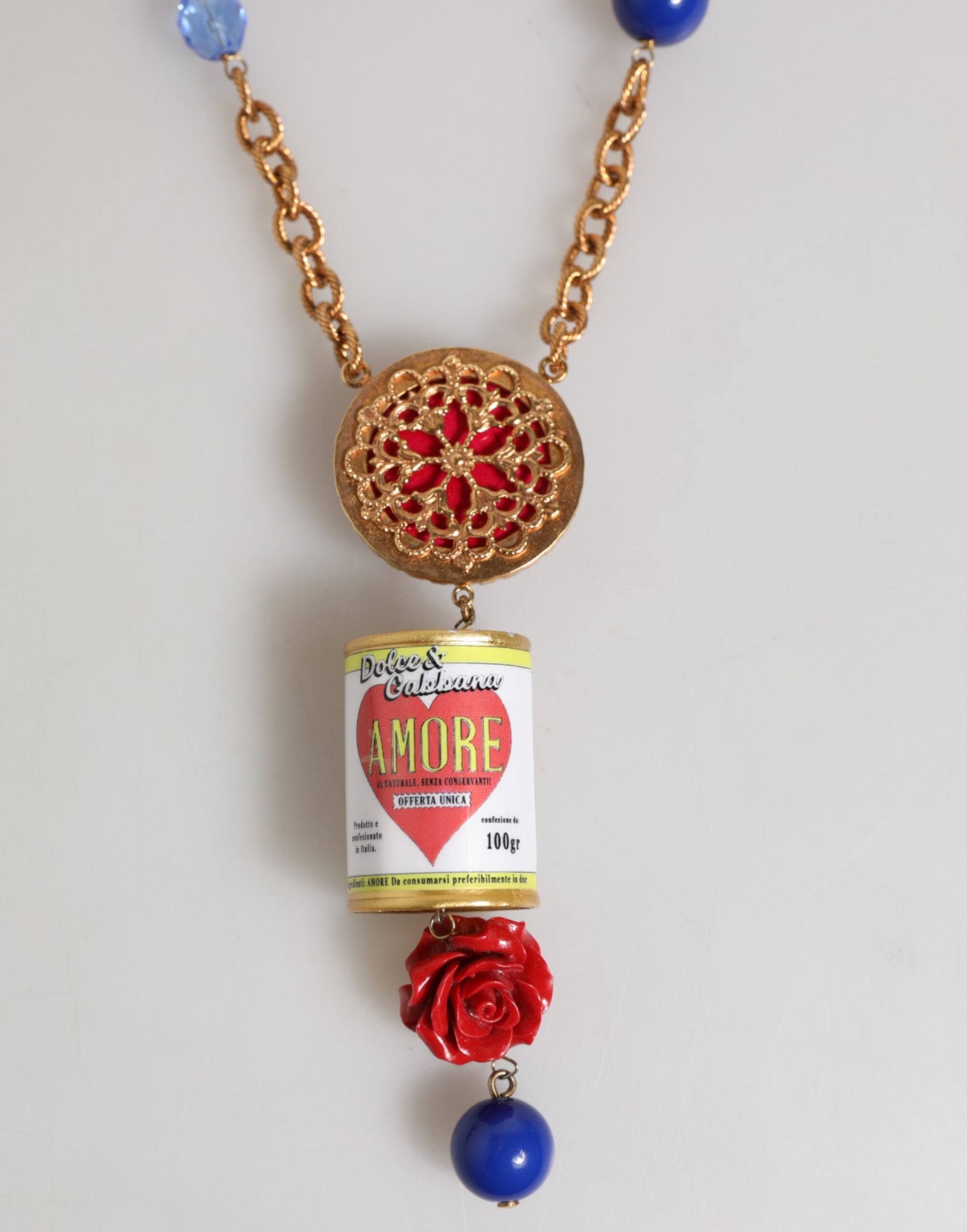 Dolce & Gabbana Gold Multicolor Amore Heart Can Beads Rose Pendant Necklace