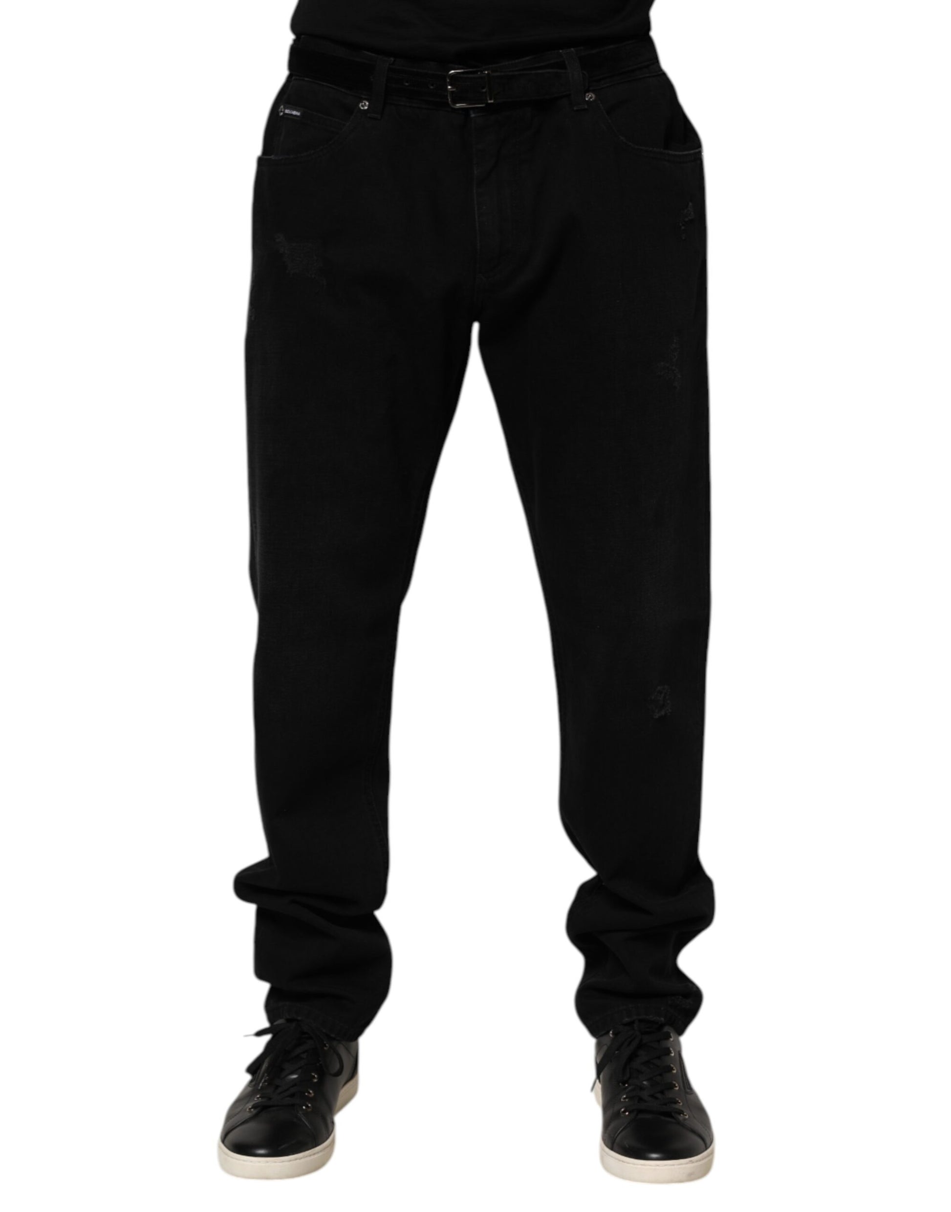 Jean en coton noir coupe droite Dolce & Gabbana pour homme