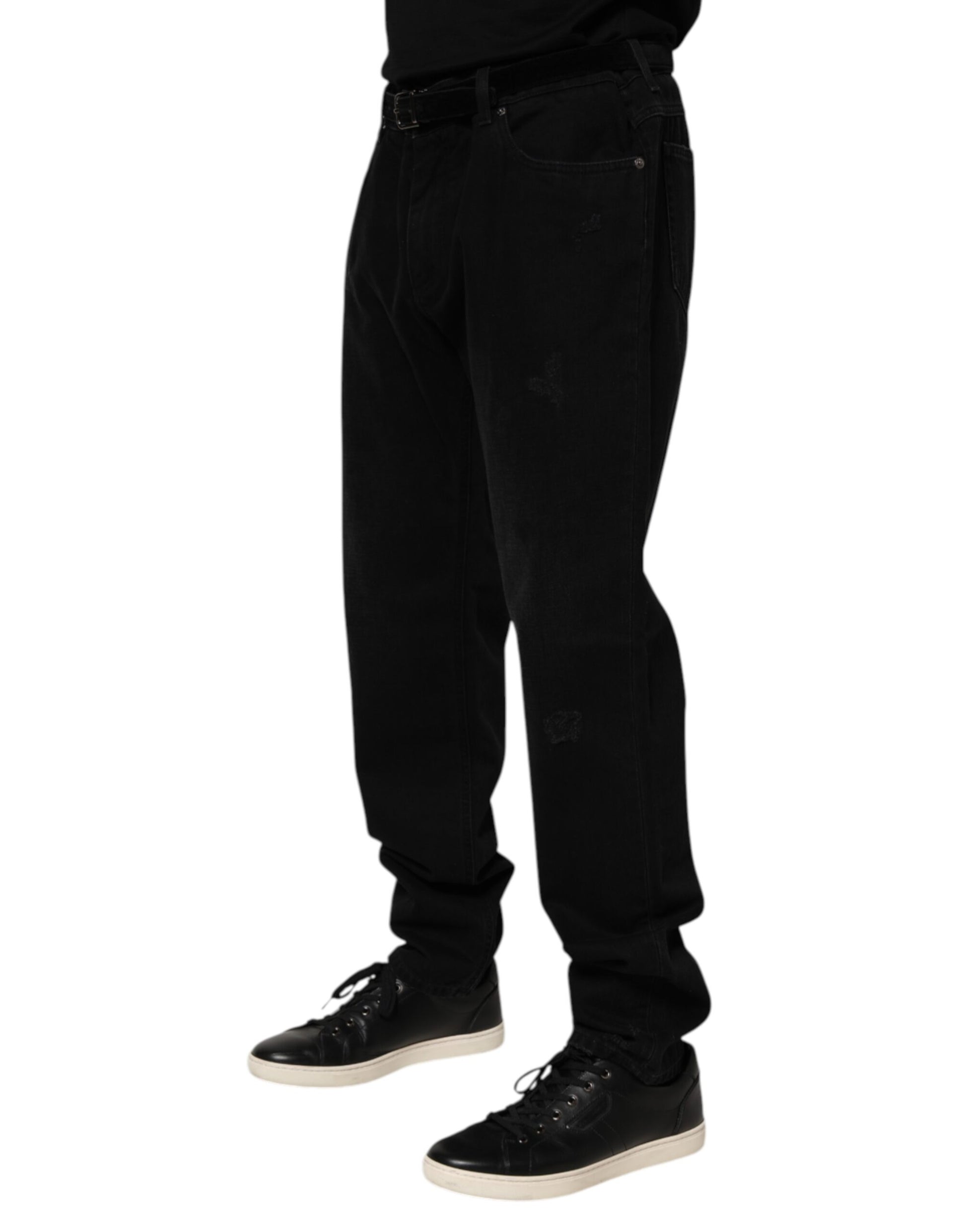 Jean en coton noir coupe droite Dolce & Gabbana pour homme