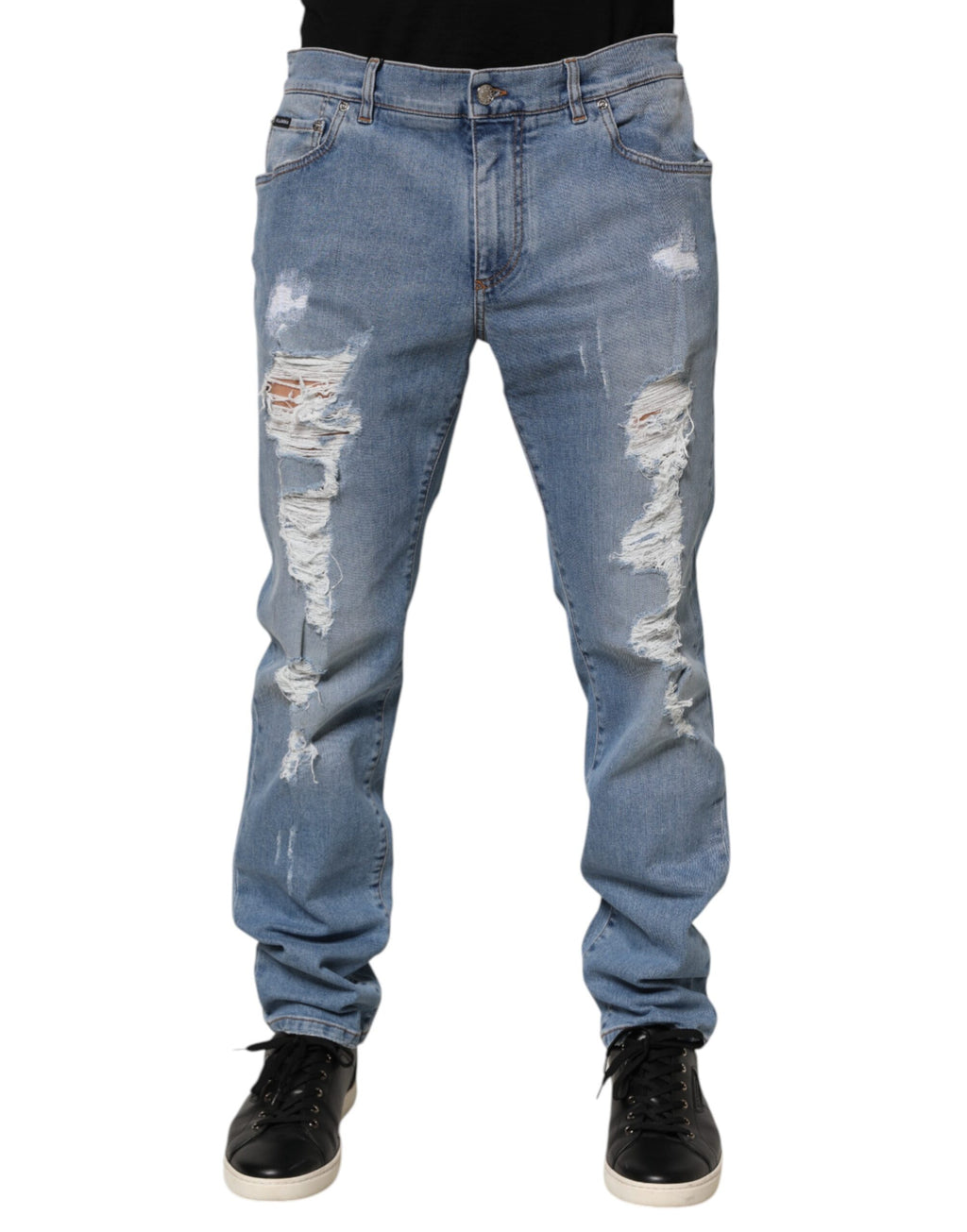 Jean en jean de coton coupe slim déchiré bleu Dolce & Gabbana