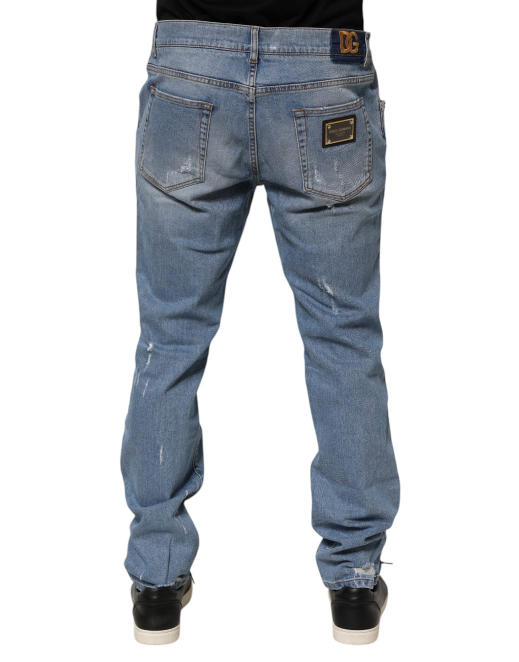 Jean en jean de coton coupe slim déchiré bleu Dolce & Gabbana