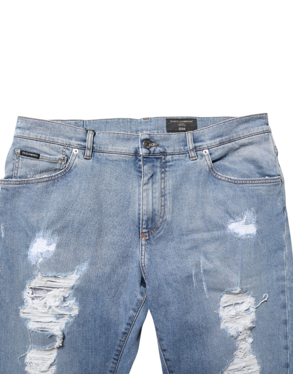 Jean en jean de coton coupe slim déchiré bleu Dolce & Gabbana