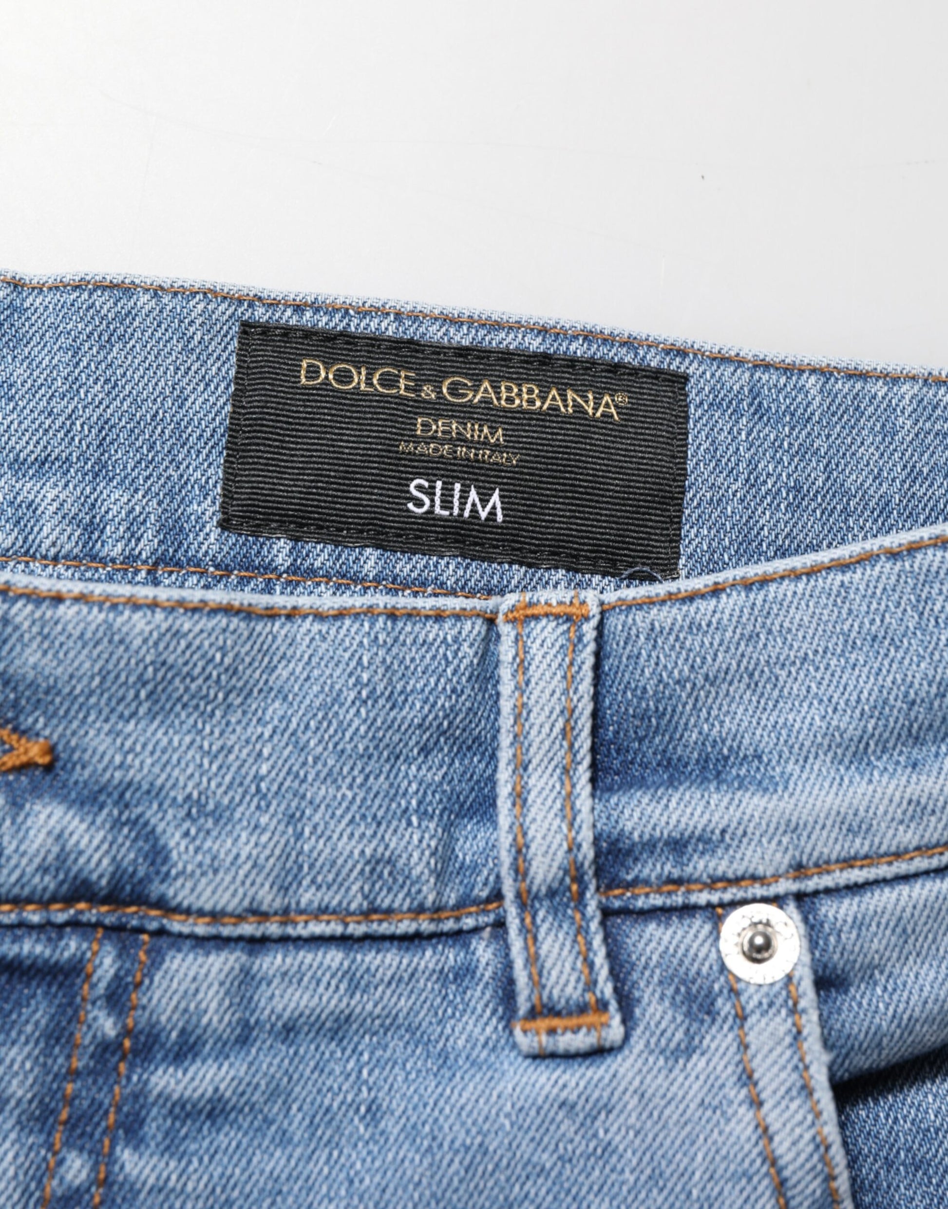 Jean en jean de coton coupe slim déchiré bleu Dolce & Gabbana