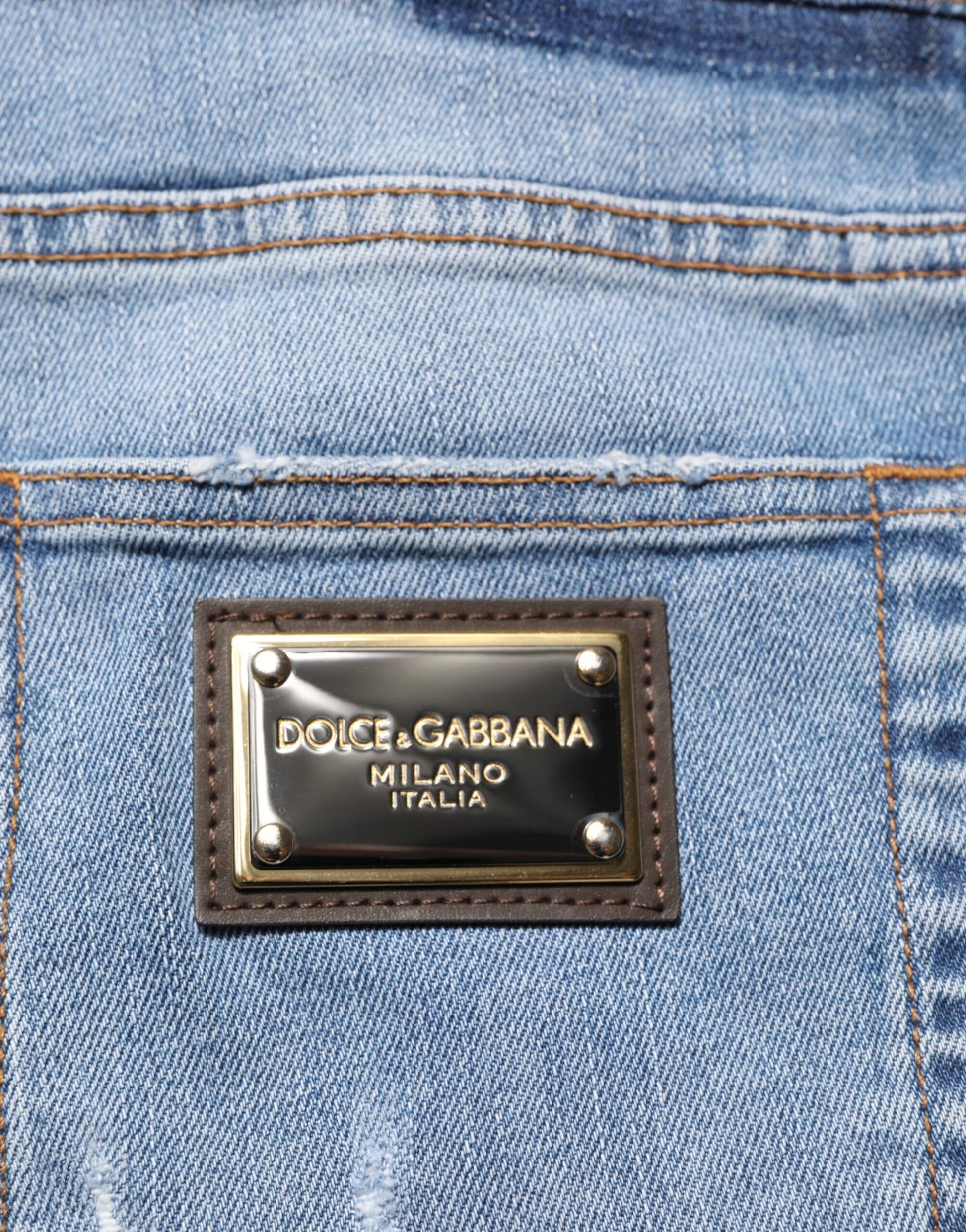 Jean en jean de coton coupe slim déchiré bleu Dolce & Gabbana