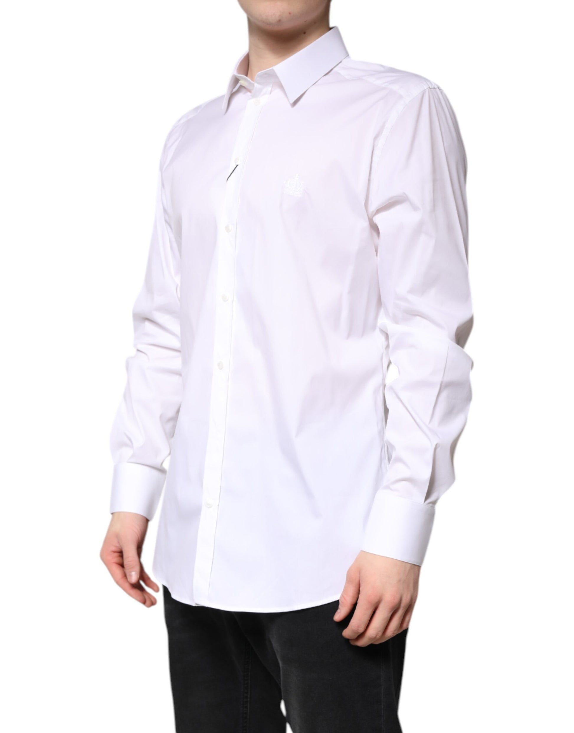 Chemise de ville à col en coton blanc Dolce & Gabbana GOLD