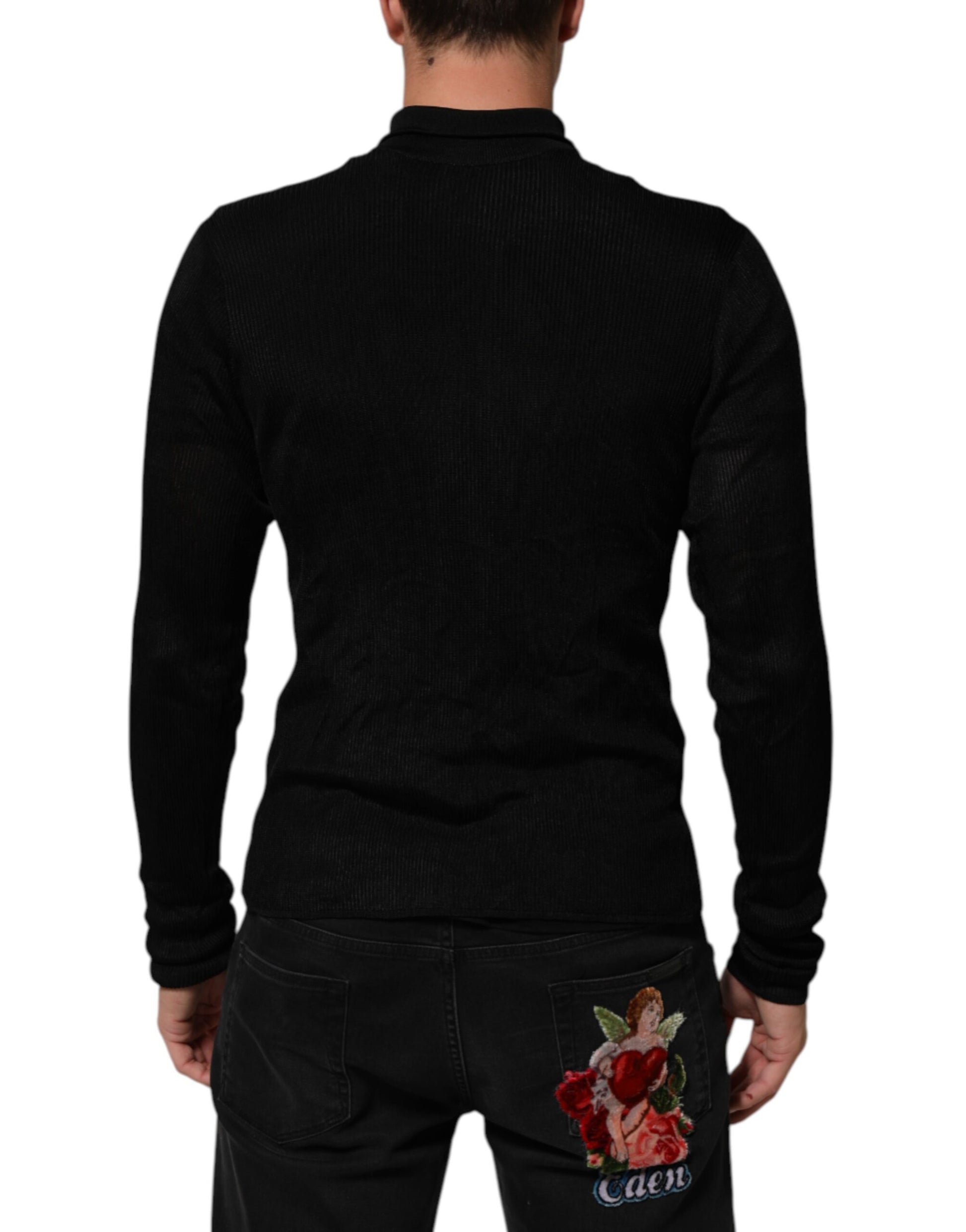Dolce & Gabbana Black Long Sleeve T-Shirt for Men side view