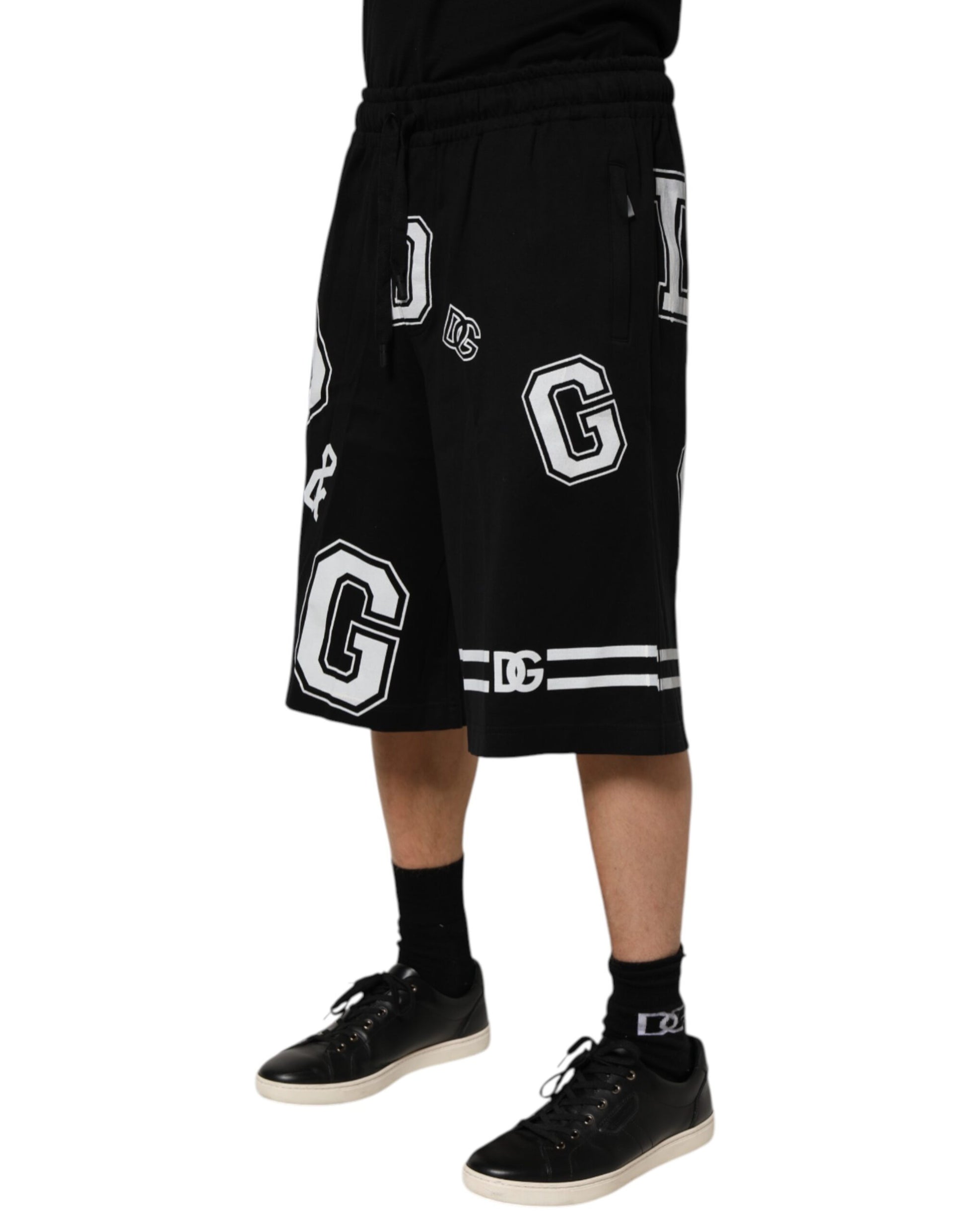 Dolce & Gabbana Black Logo Print Cotton Casual Bermuda Short