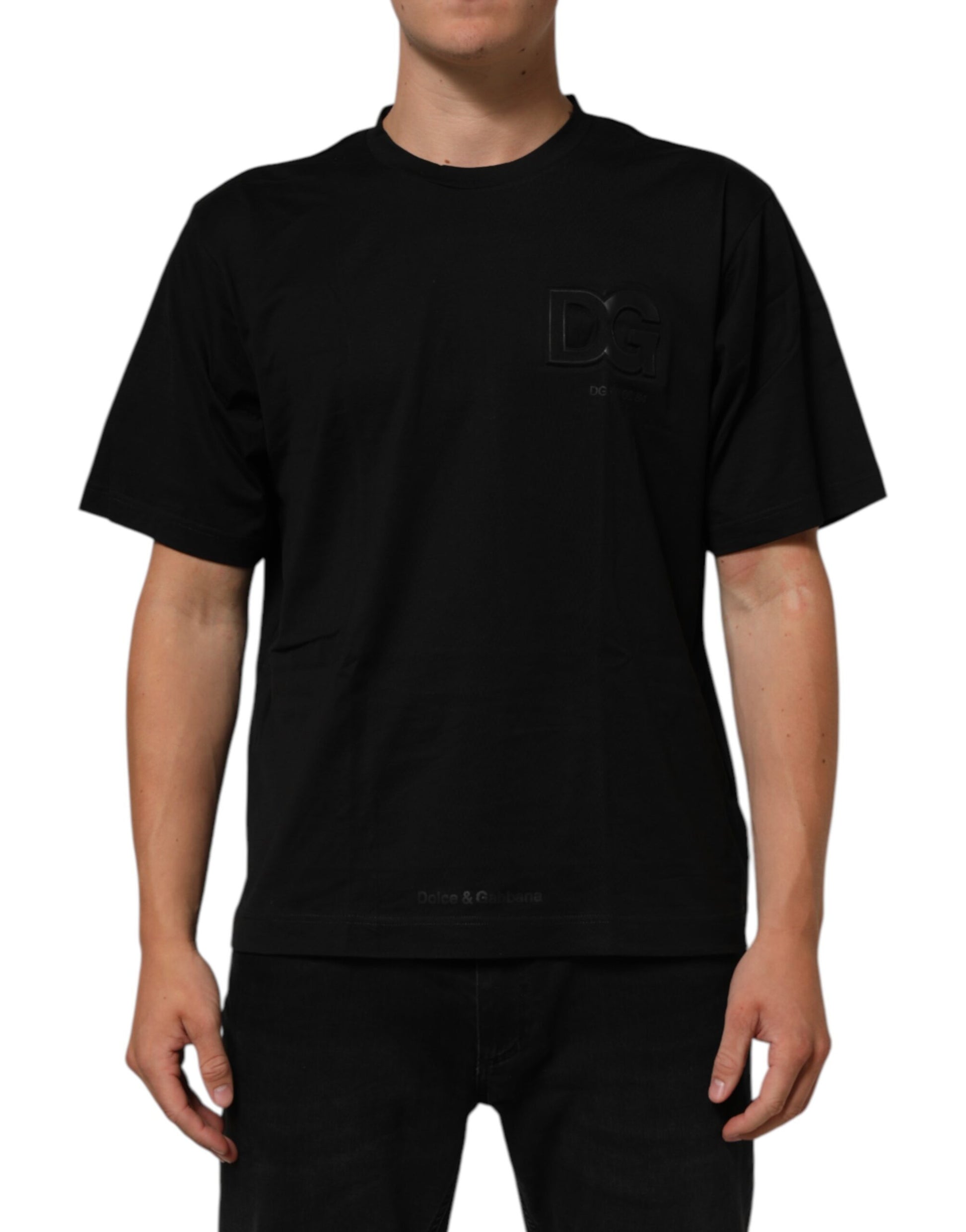 T-shirt homme Dolce & Gabbana en coton noir à col rond avec écusson logo