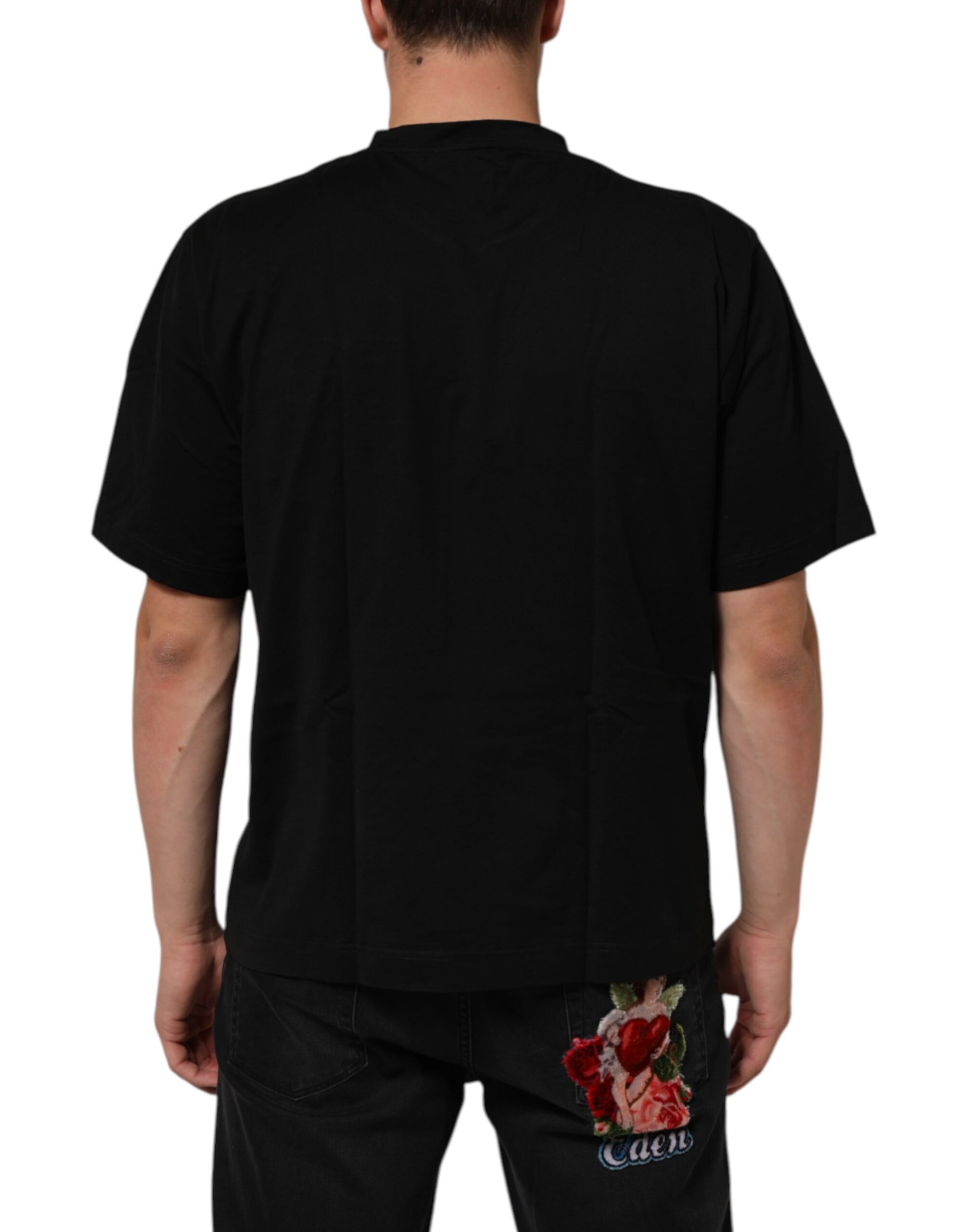 T-shirt homme Dolce & Gabbana en coton noir à col rond avec écusson logo