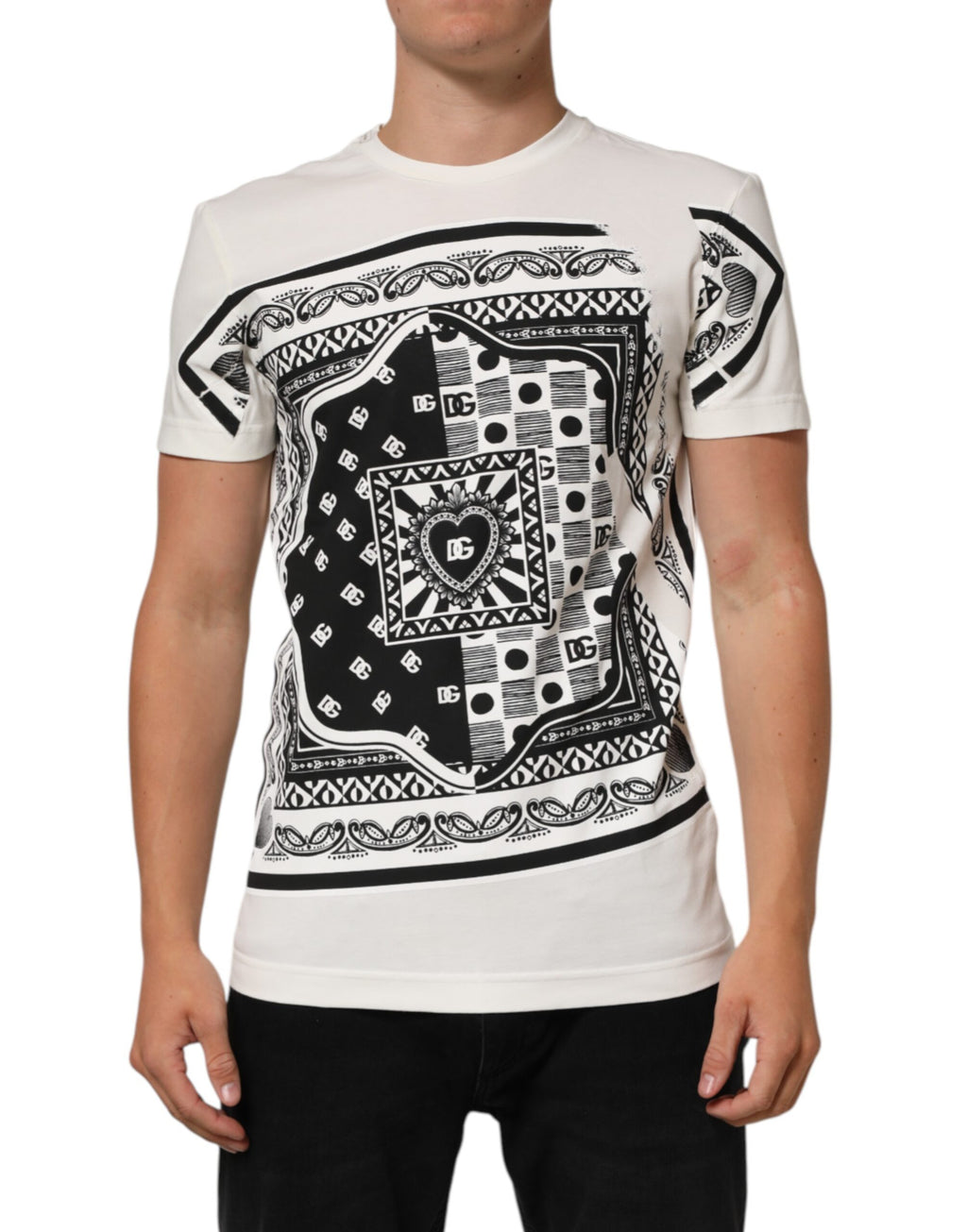 T-shirt homme Dolce & Gabbana en coton blanc avec imprimé bandana à logo